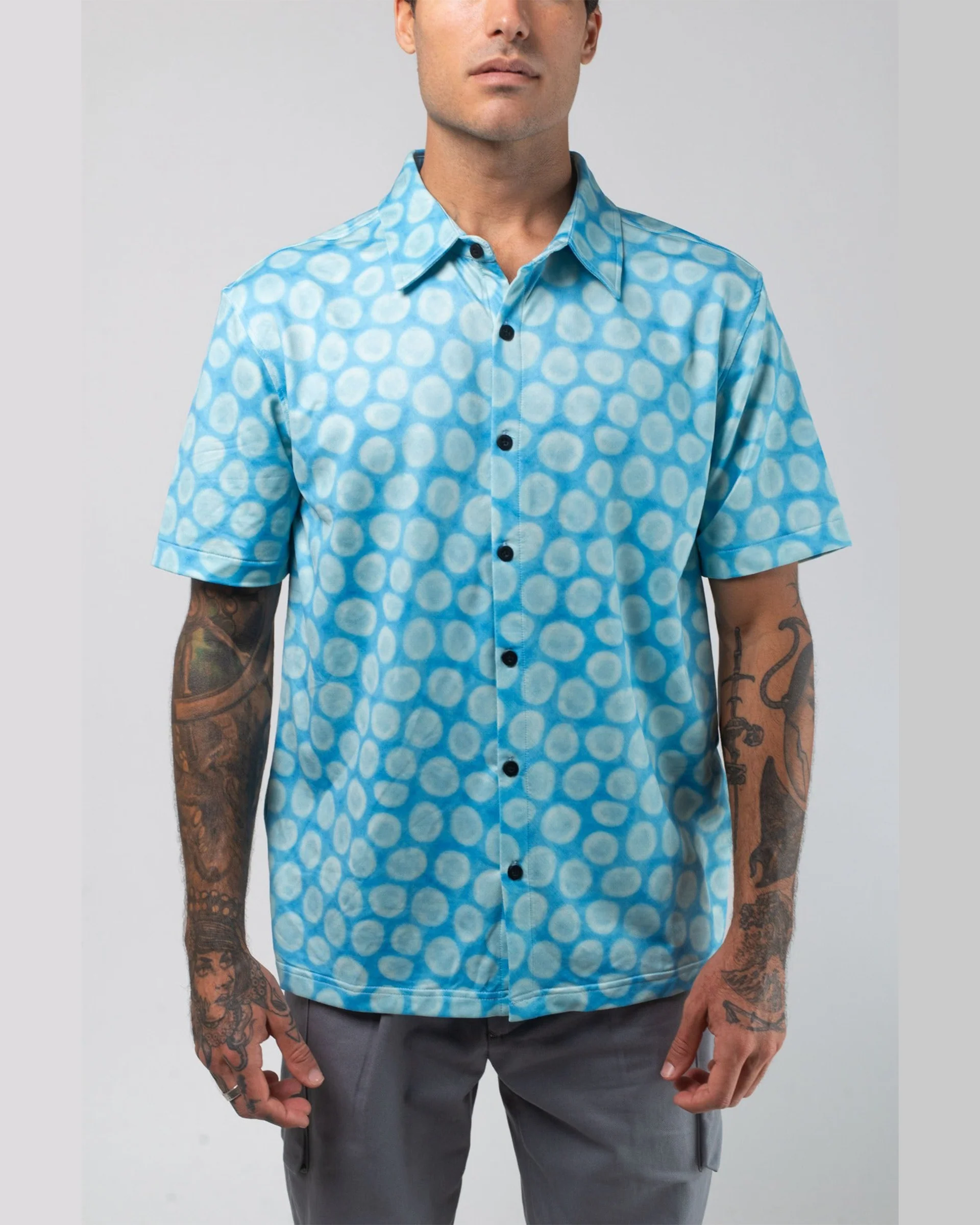 Aqua Terra Mid Century Modern Tech Button Up Shirt - Green Multi