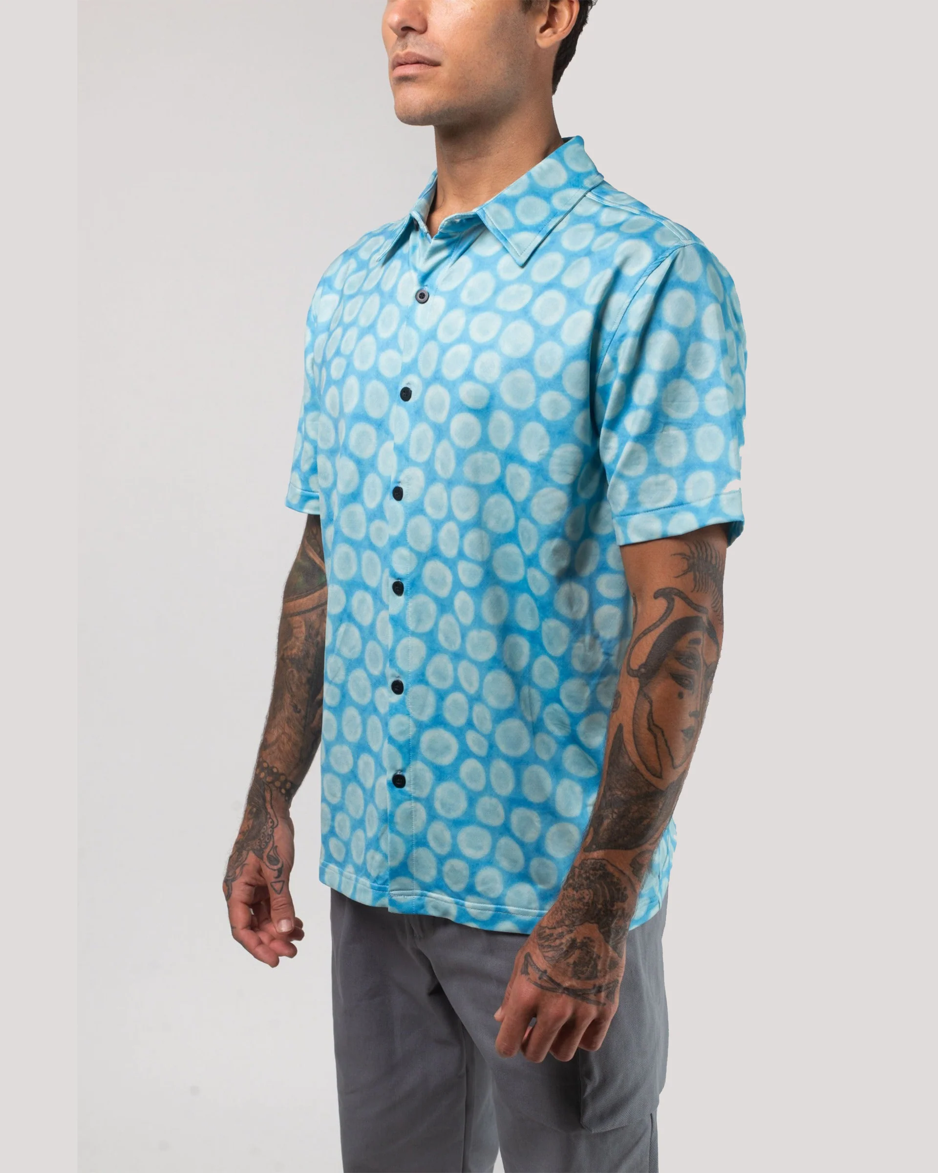Aqua Terra Mid Century Modern Tech Button Up Shirt - Green Multi - Image 3