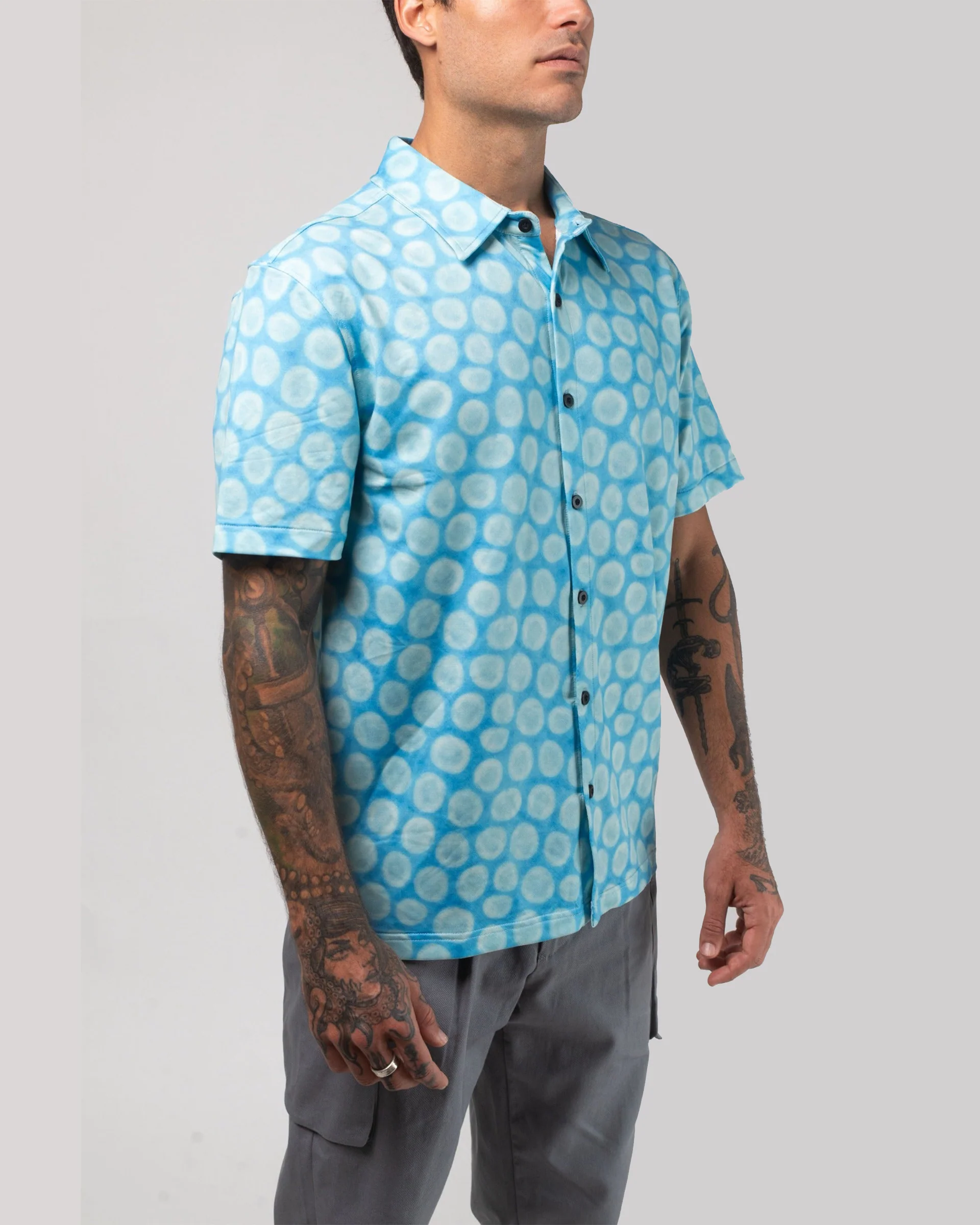 Aqua Terra Mid Century Modern Tech Button Up Shirt - Green Multi - Image 4