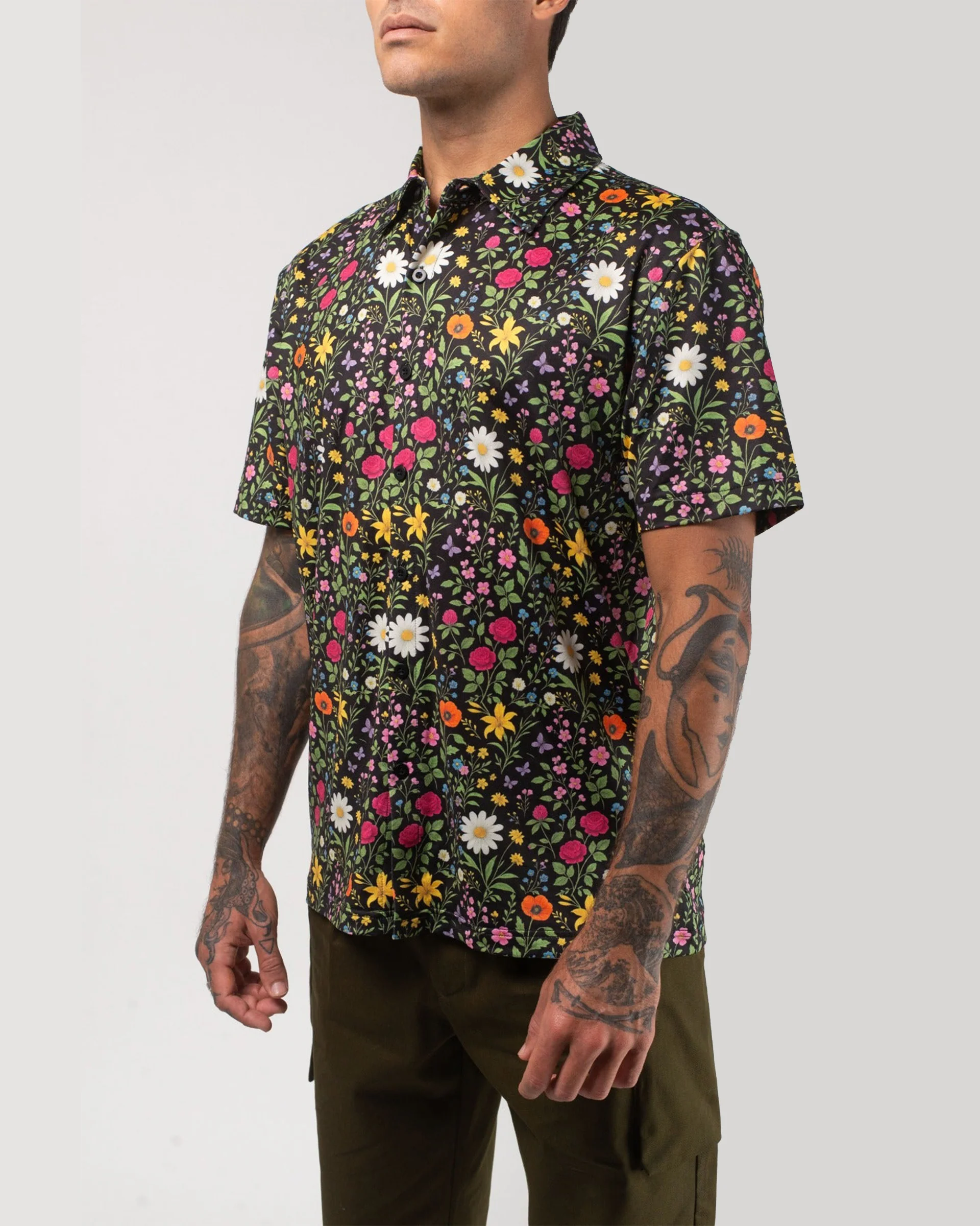 Aqua Terra Scritti Poltti Tech Button Up Shirt - Black Multi - Image 3