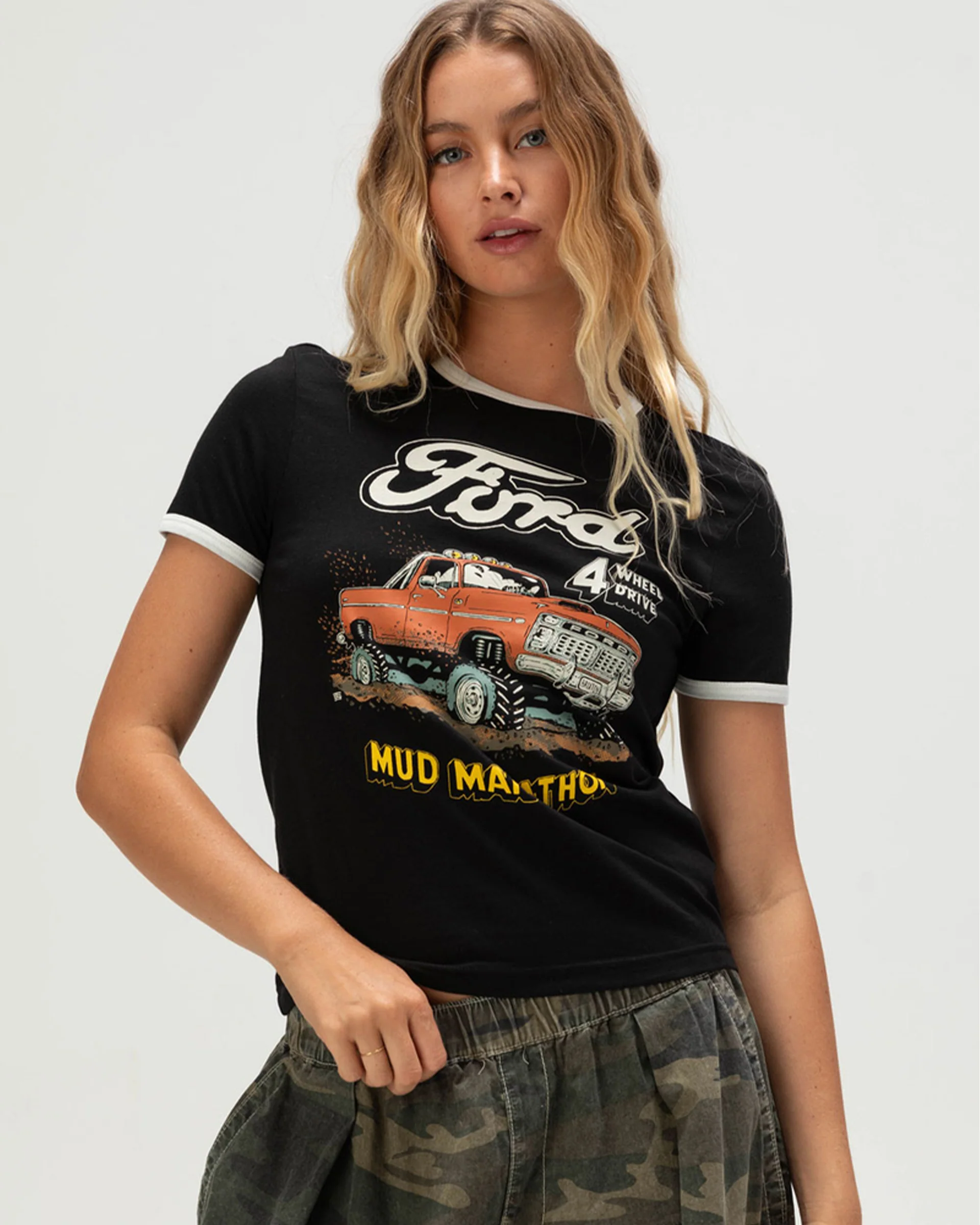 Brixton x Ford Mud Marathon S/S Ringer T-Shirt - Burnt Rubber