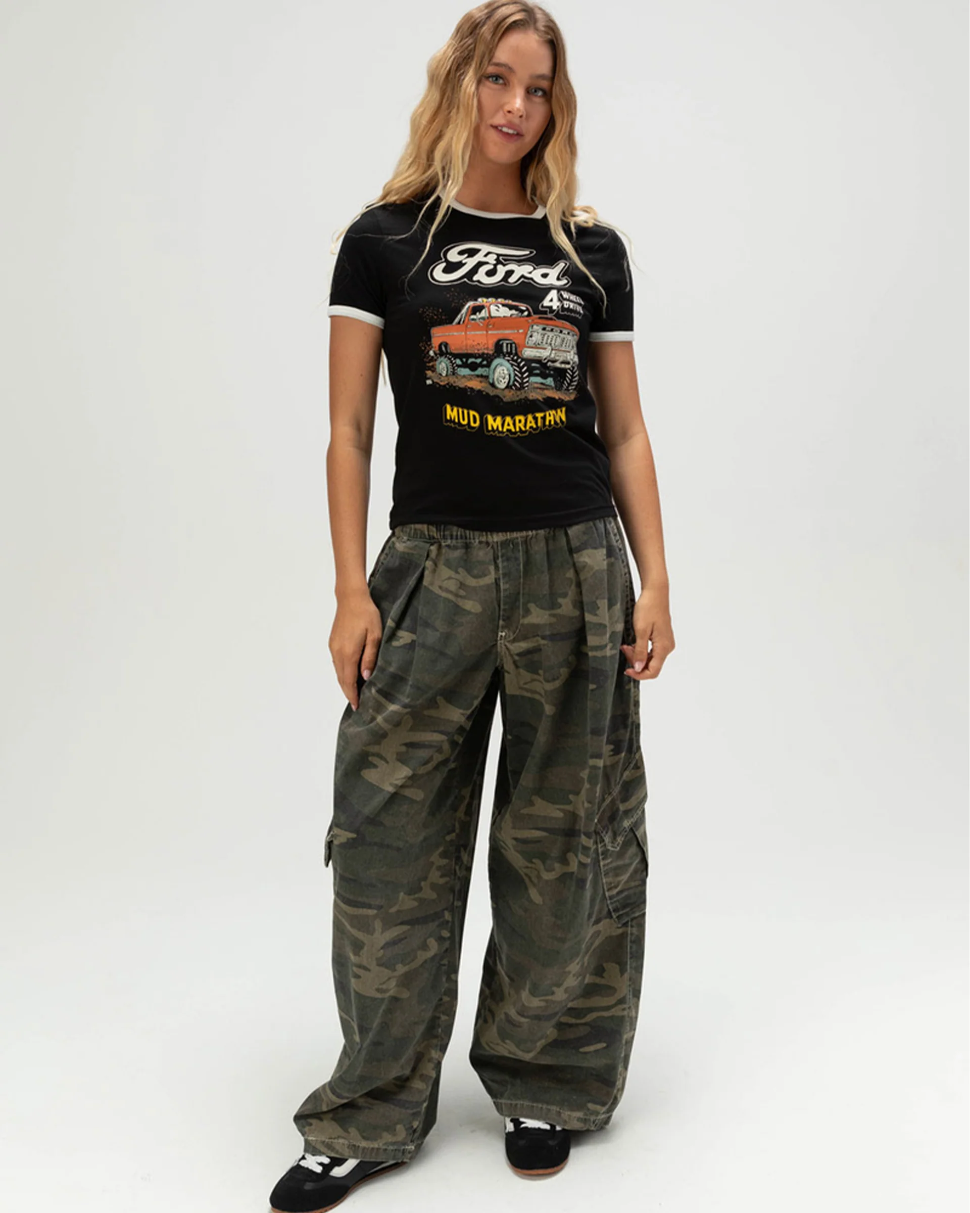 Brixton x Ford Mud Marathon S/S Ringer T-Shirt - Burnt Rubber - Image 2