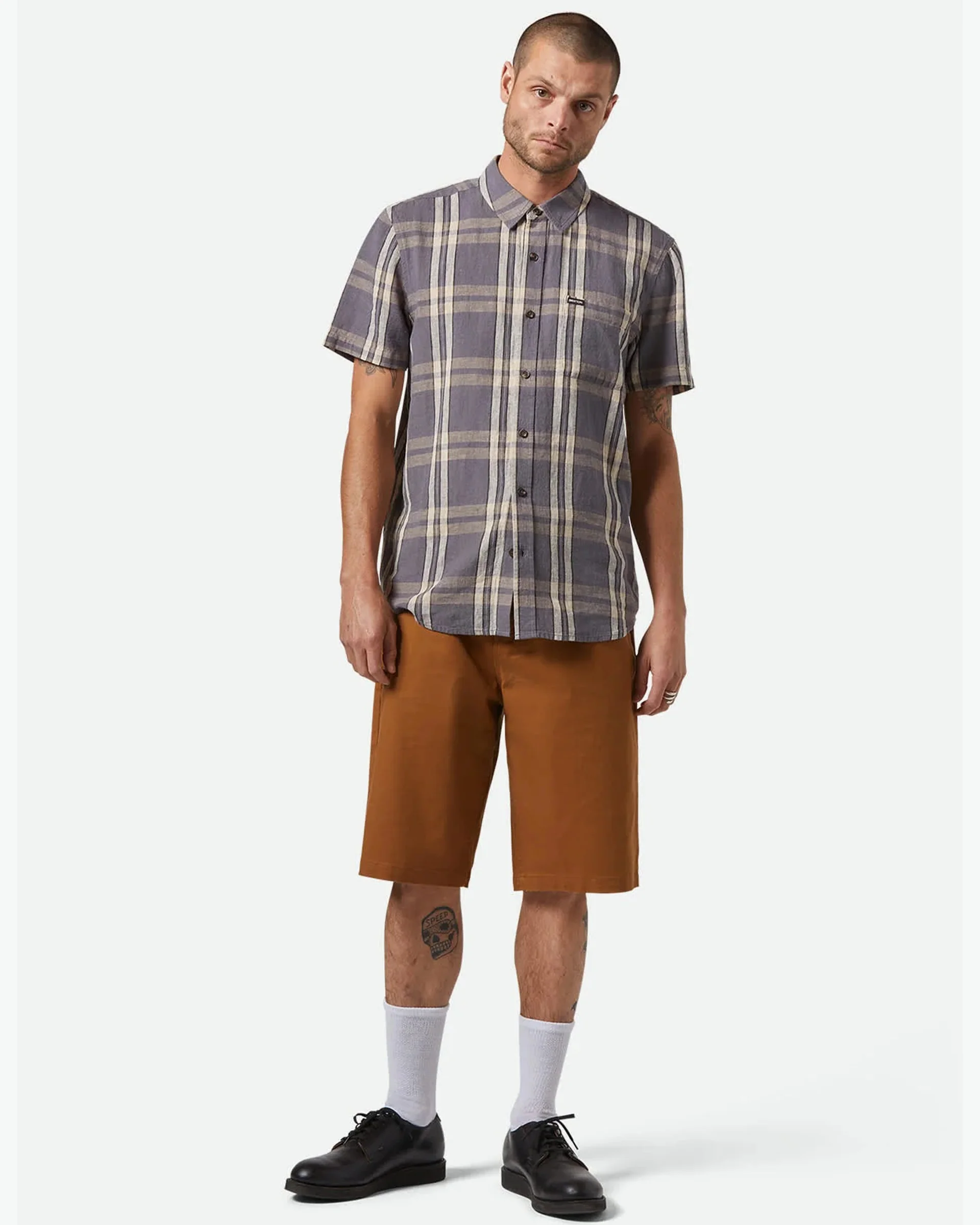 Charter Linen Blend S/S Woven Shirt - Charcoal/Beige Plaid - Image 2