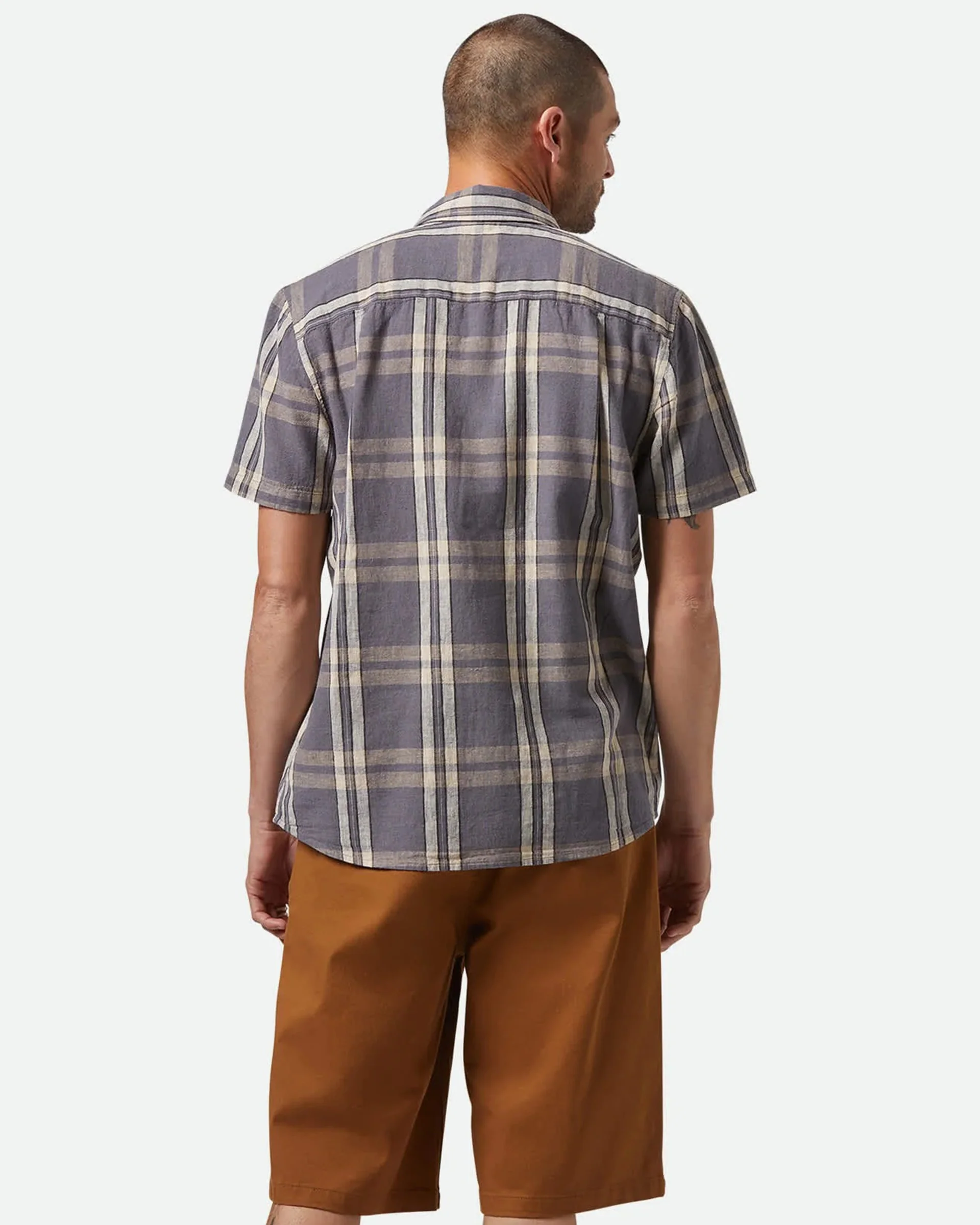 Charter Linen Blend S/S Woven Shirt - Charcoal/Beige Plaid - Image 4