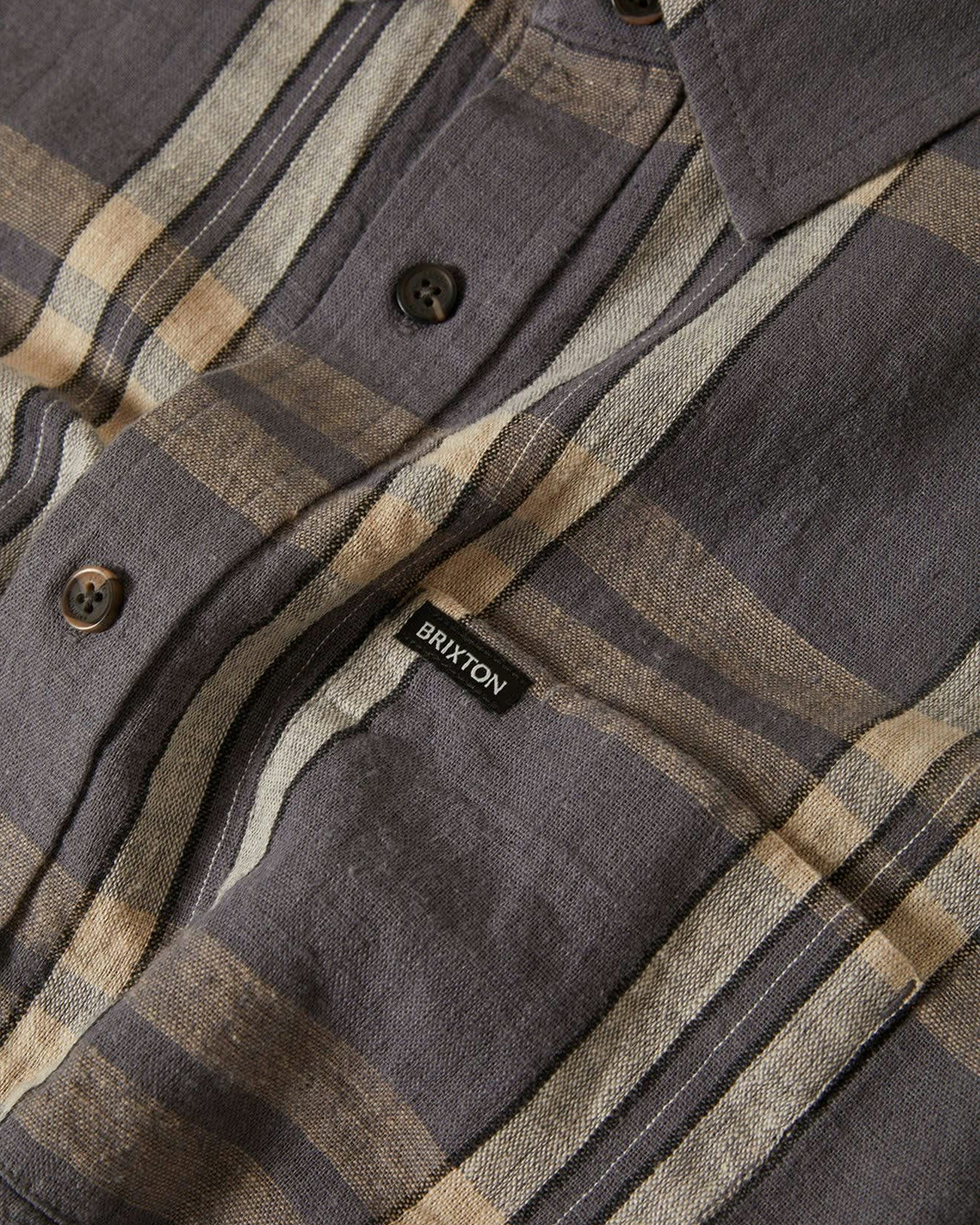 Charter Linen Blend S/S Woven Shirt - Charcoal/Beige Plaid - Image 6