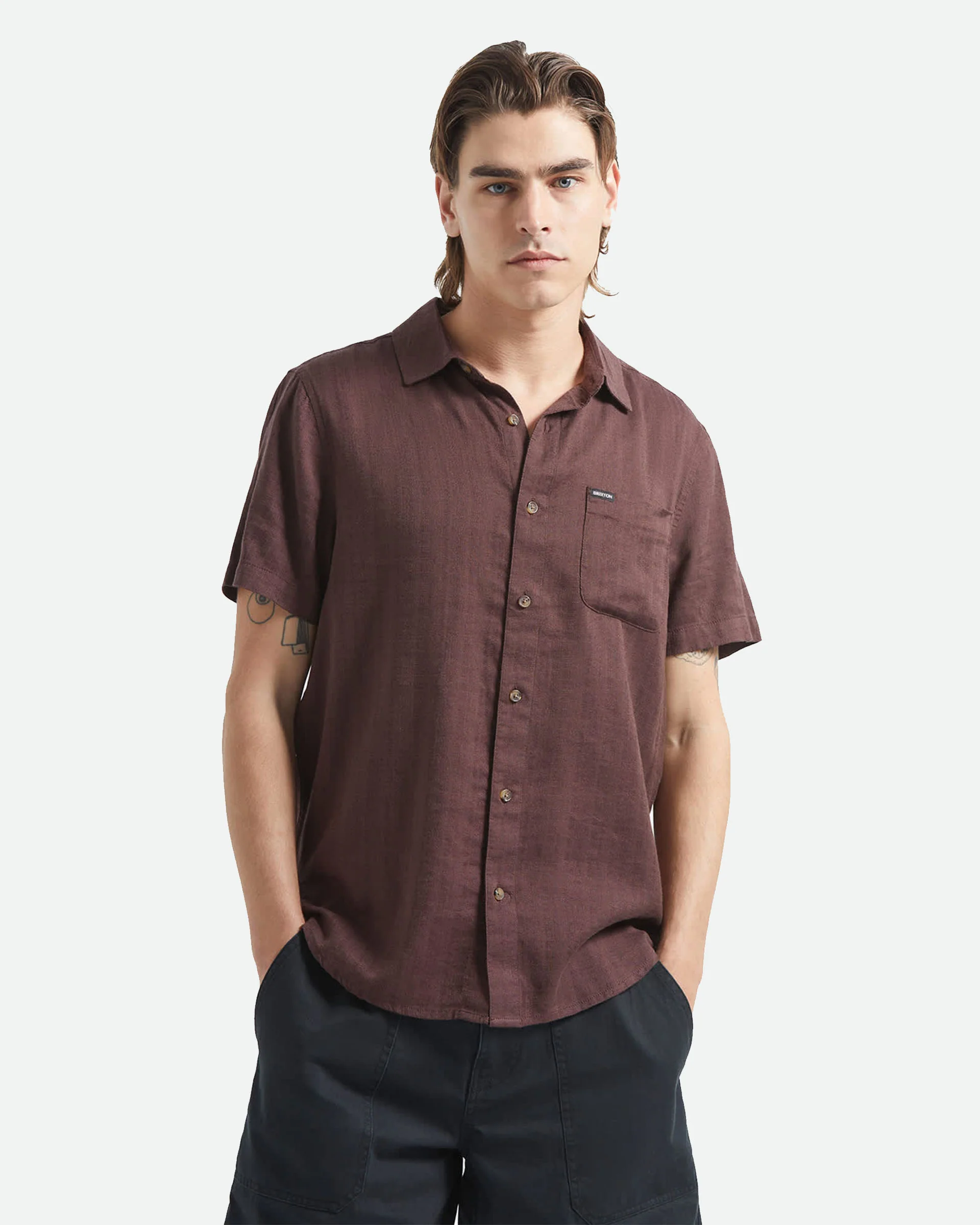 Charter Slub S/S Woven Shirt - Chocolate - Image 2