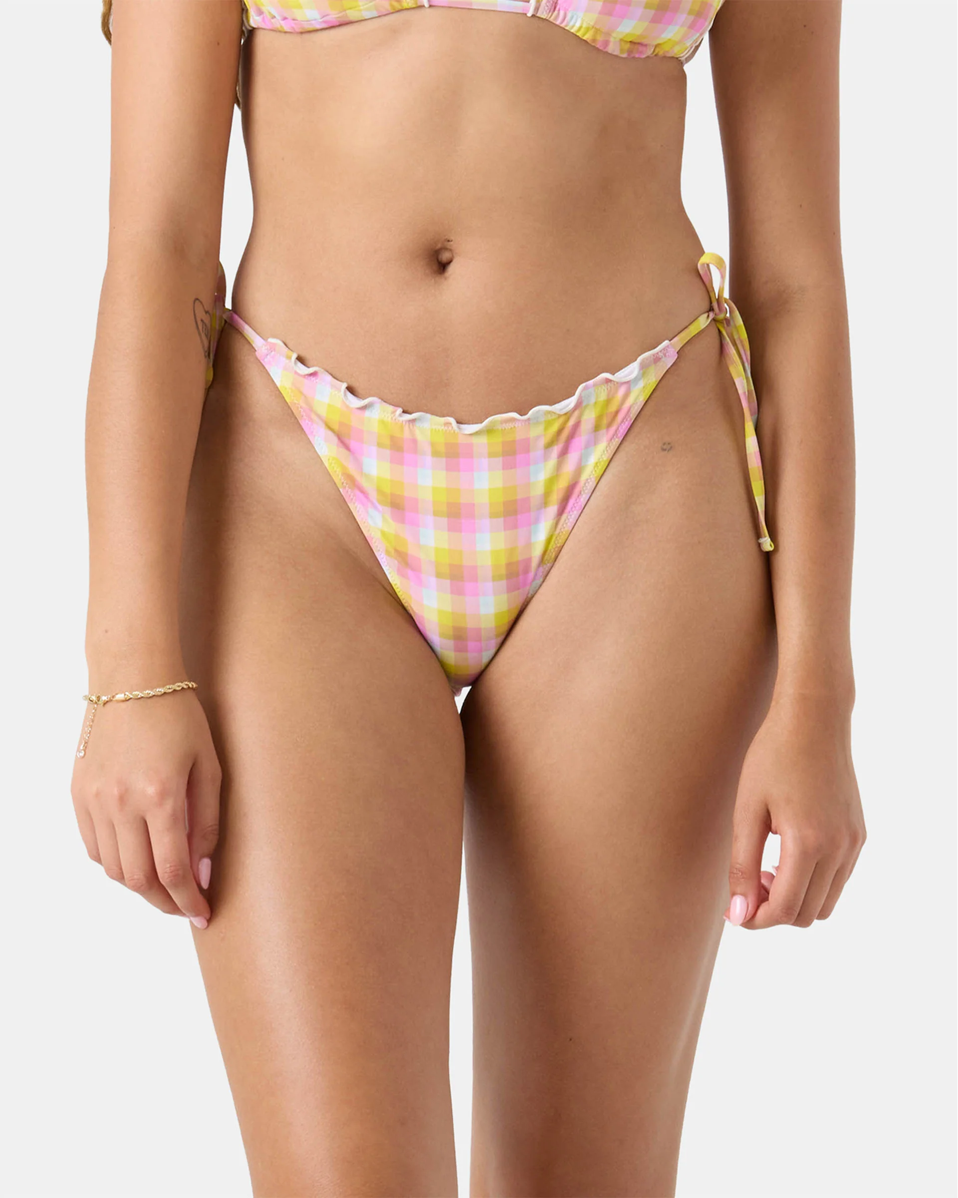 Check Me Out Tie Side Cheeky Bottom - Yellow/Pink