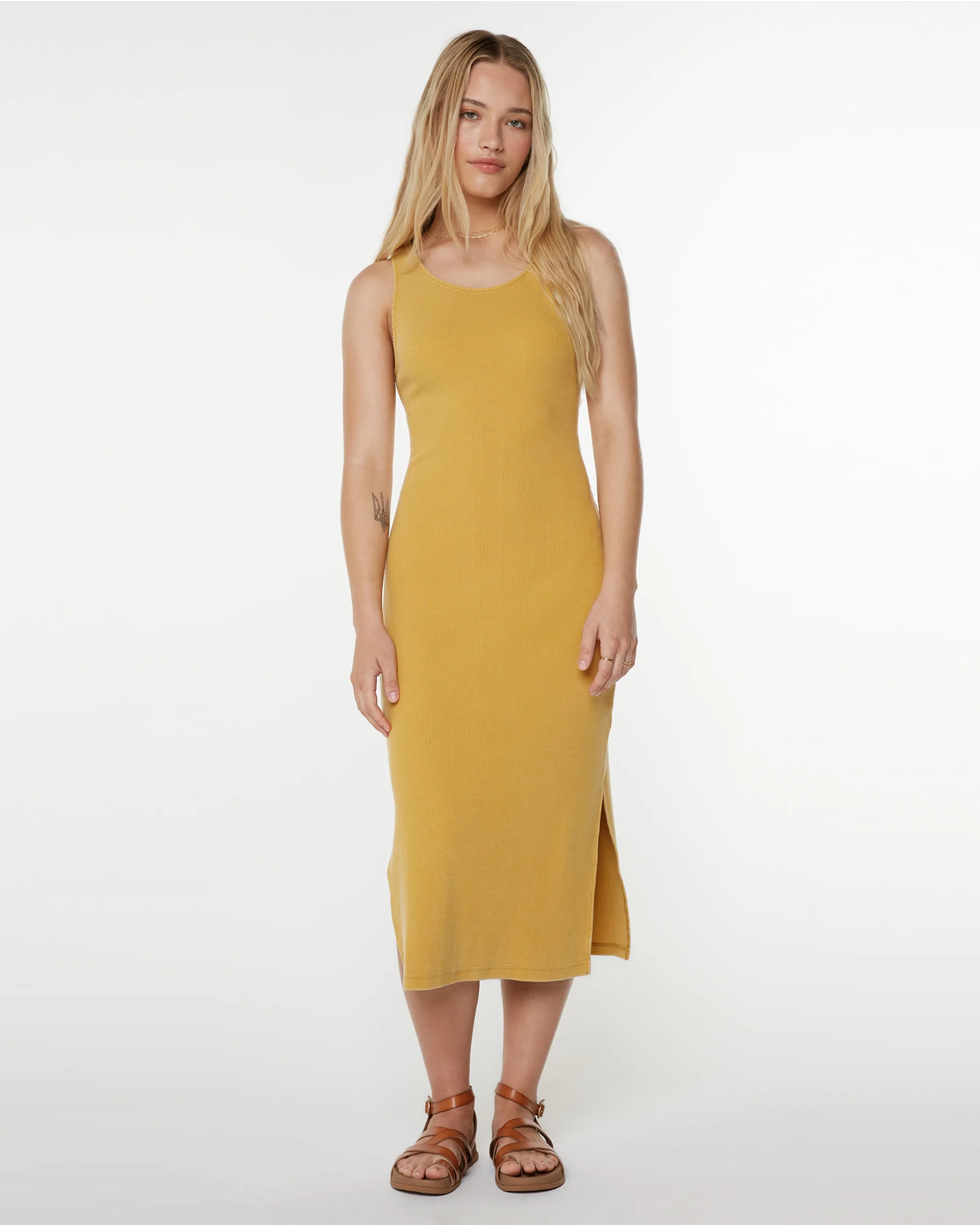 City Lights Midi Dress - Amber Gold Solid