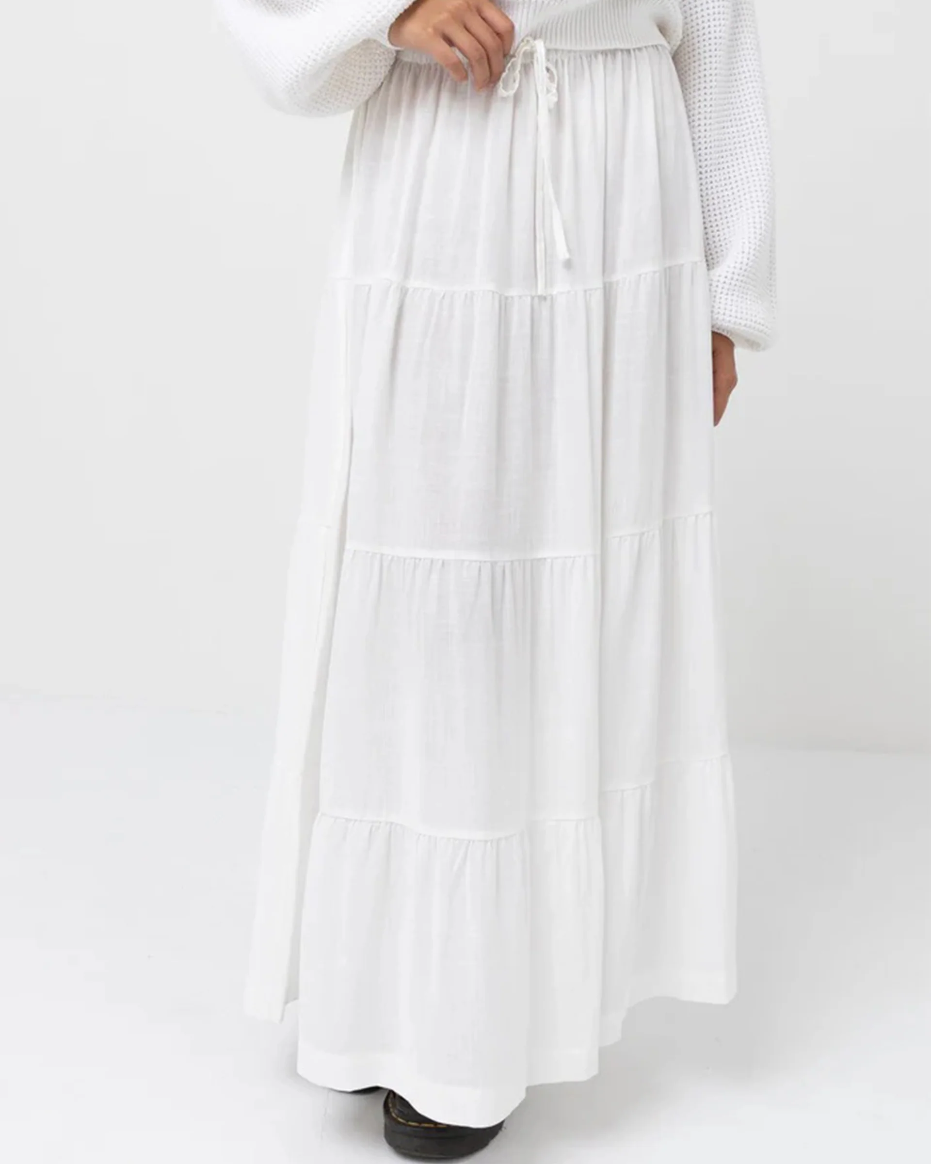 Classic Tiered Maxi Skirt - White