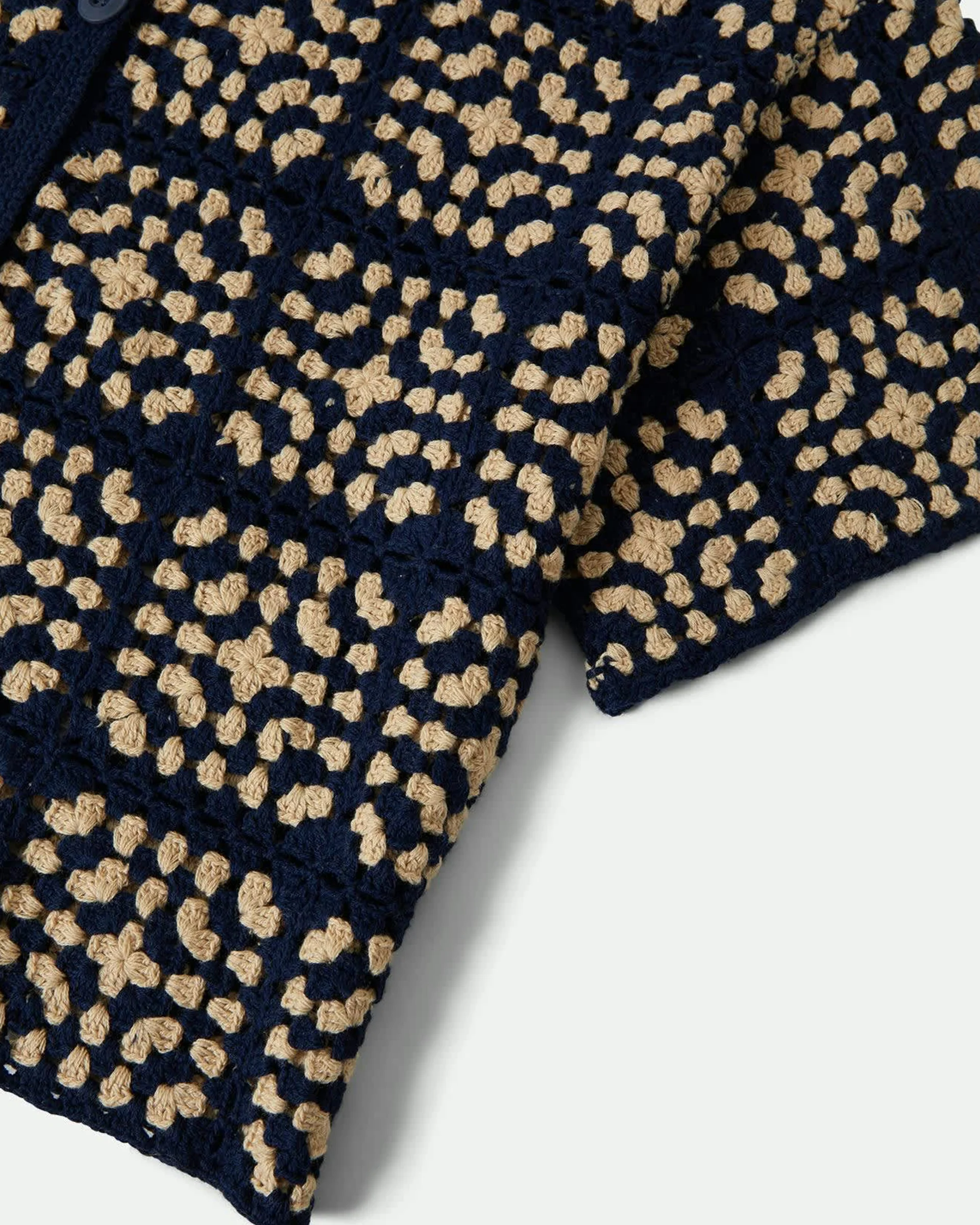 Crochet S/S Button Down Shirt - Mood Indigo/Off White - Image 10