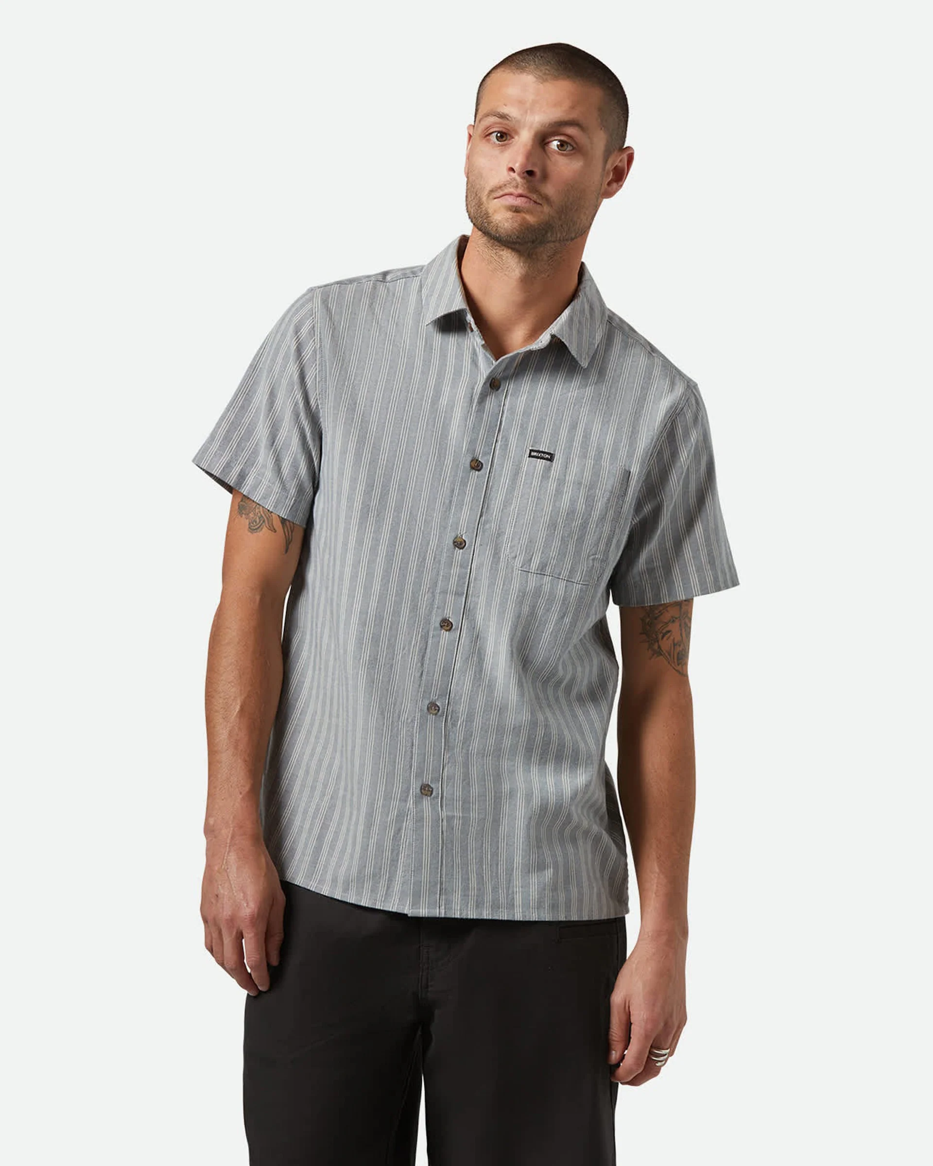 Cru Oxford Stripe S/S Shirt - Basalt Blue / Whitecap Stripe - Image 2