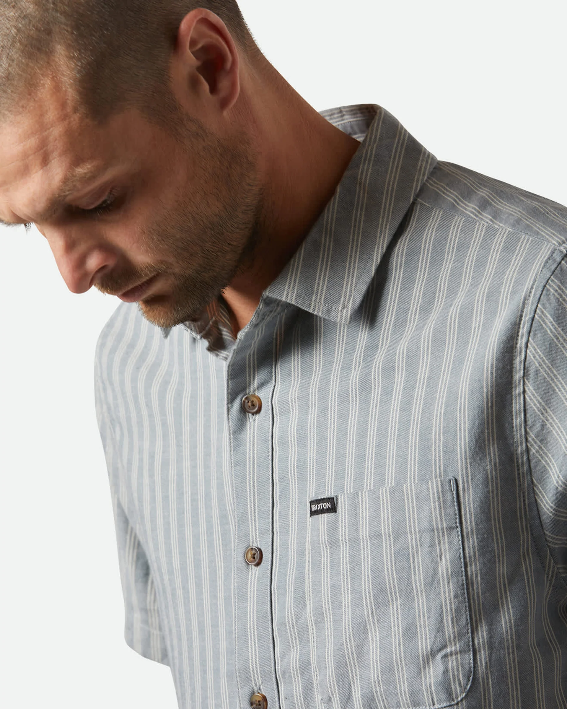 Cru Oxford Stripe S/S Shirt - Basalt Blue / Whitecap Stripe - Image 4