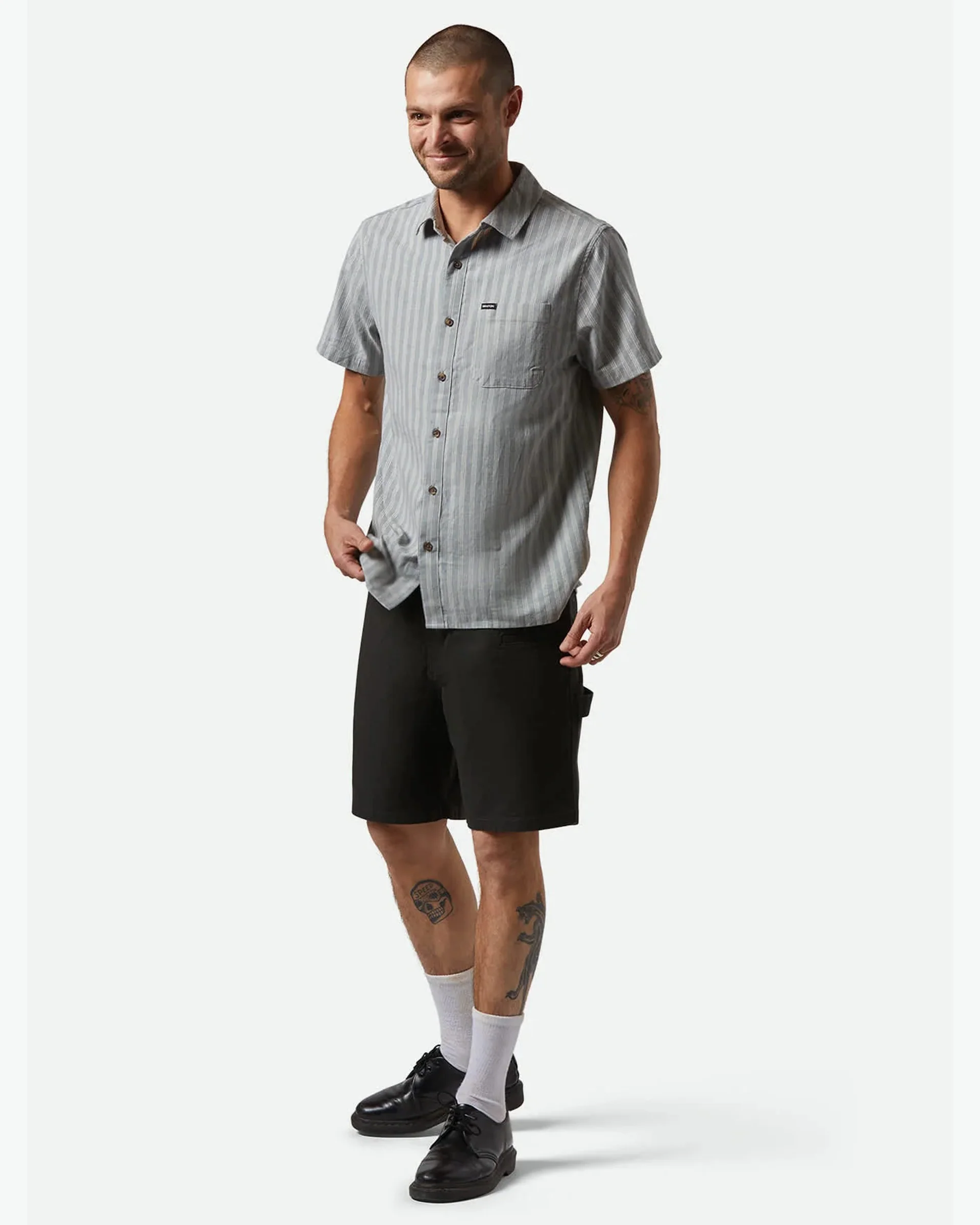 Cru Oxford Stripe S/S Shirt - Basalt Blue / Whitecap Stripe - Image 5