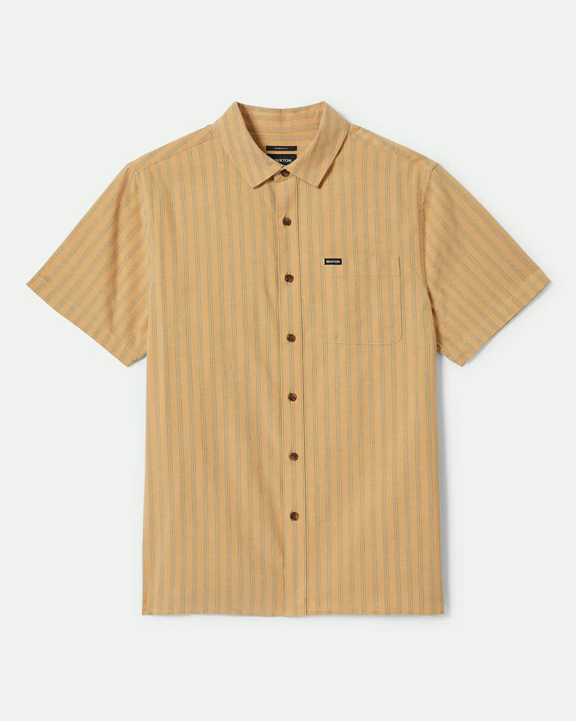Cru Oxford Stripe S/S Shirt - Curry/Ivy Green Stripe