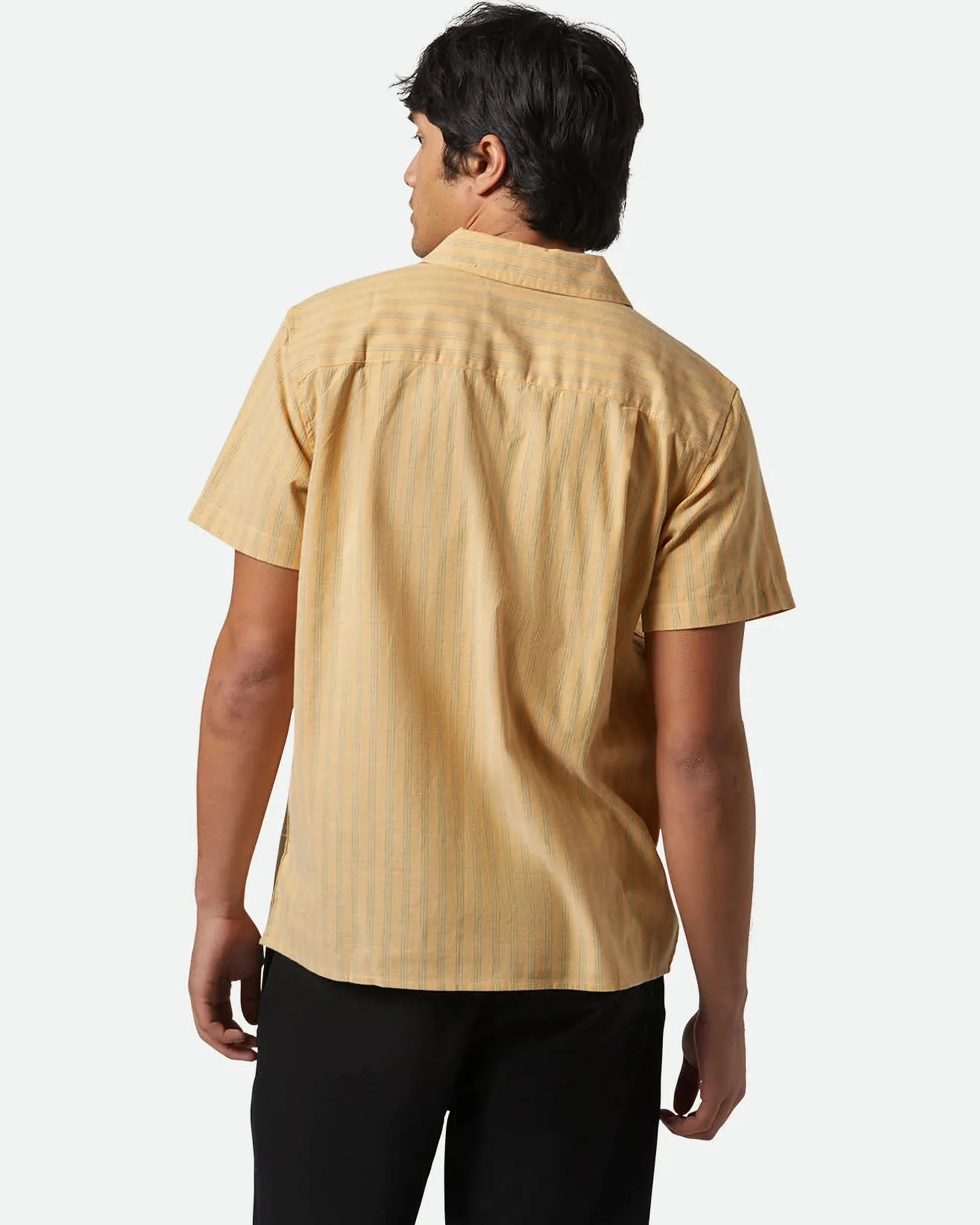 Cru Oxford Stripe S/S Shirt - Curry/Ivy Green Stripe - Image 3