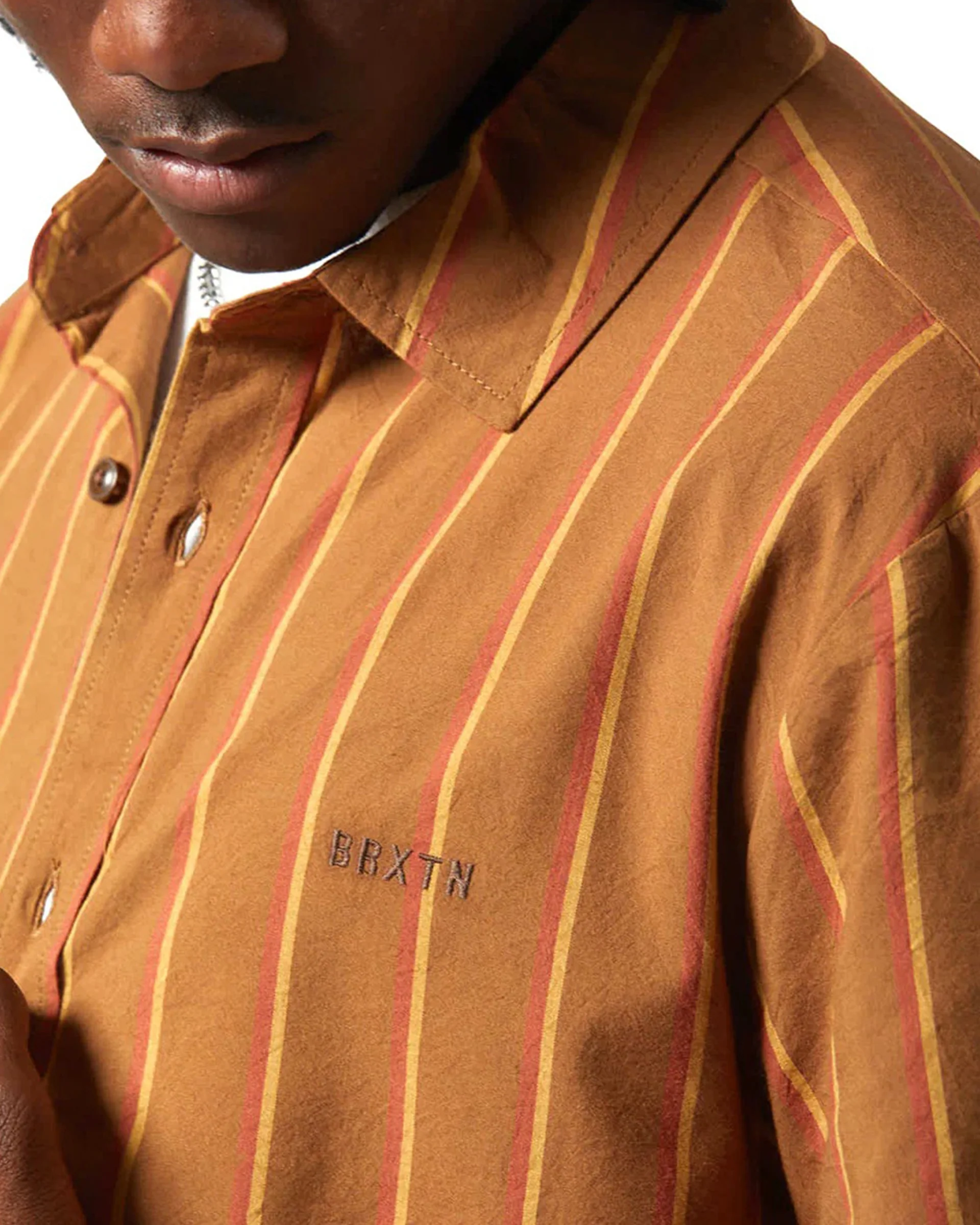 Cru Stripe S/S Woven Shirt - Washed Copper/Burnt Red/Sunset - Image 3