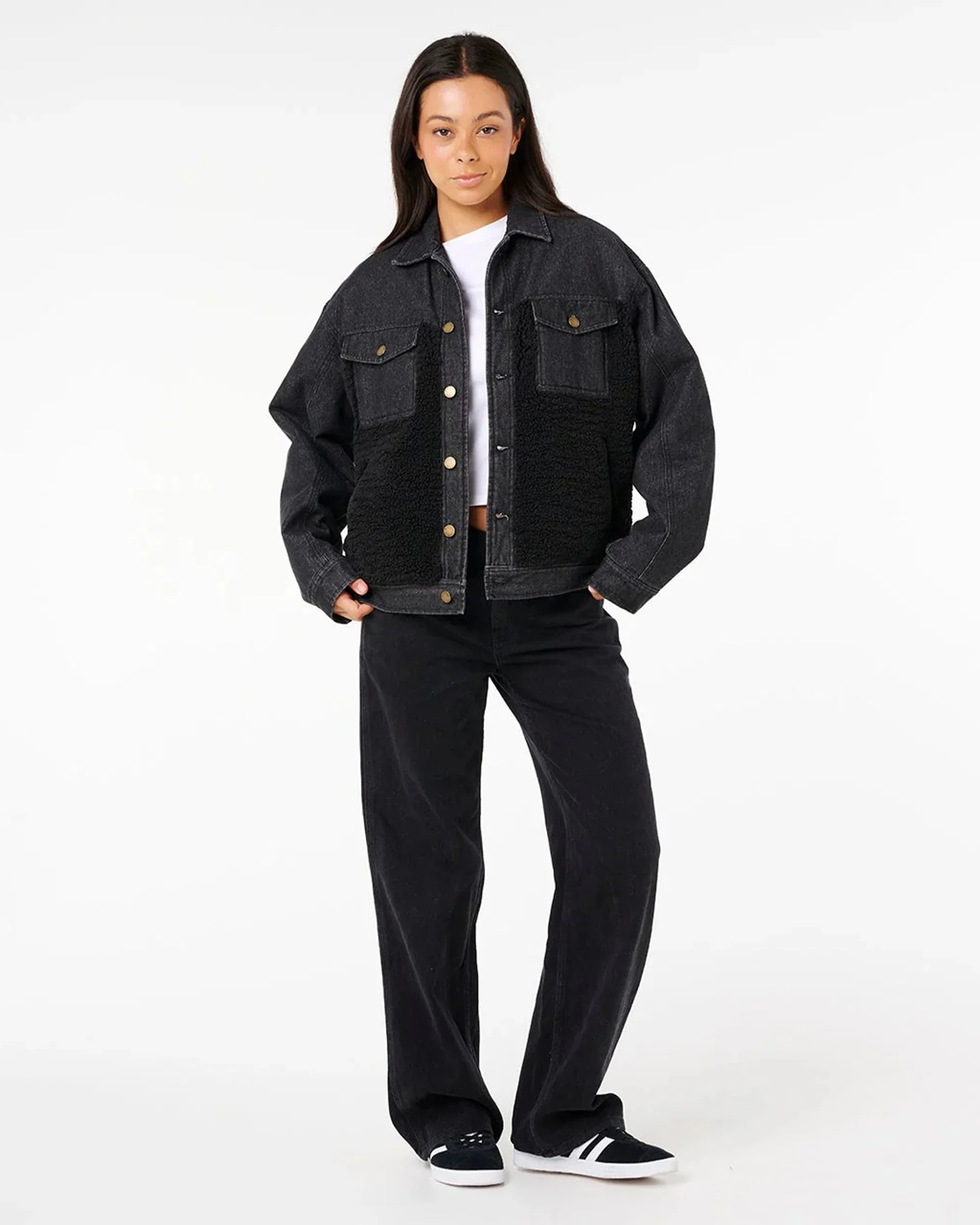 Cruisin' Sherpa Denim Jacket - Black - Image 3
