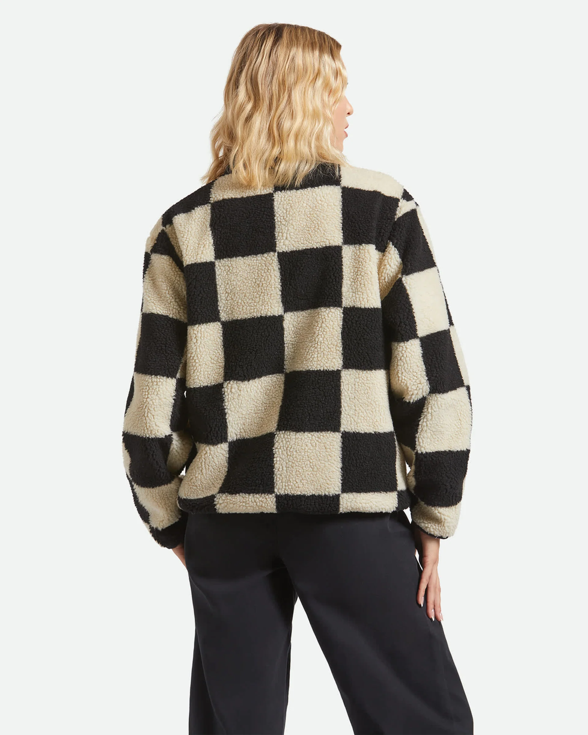 Delilah Sherpa Jacket - Black/Natural Finish Line Checker - Image 5