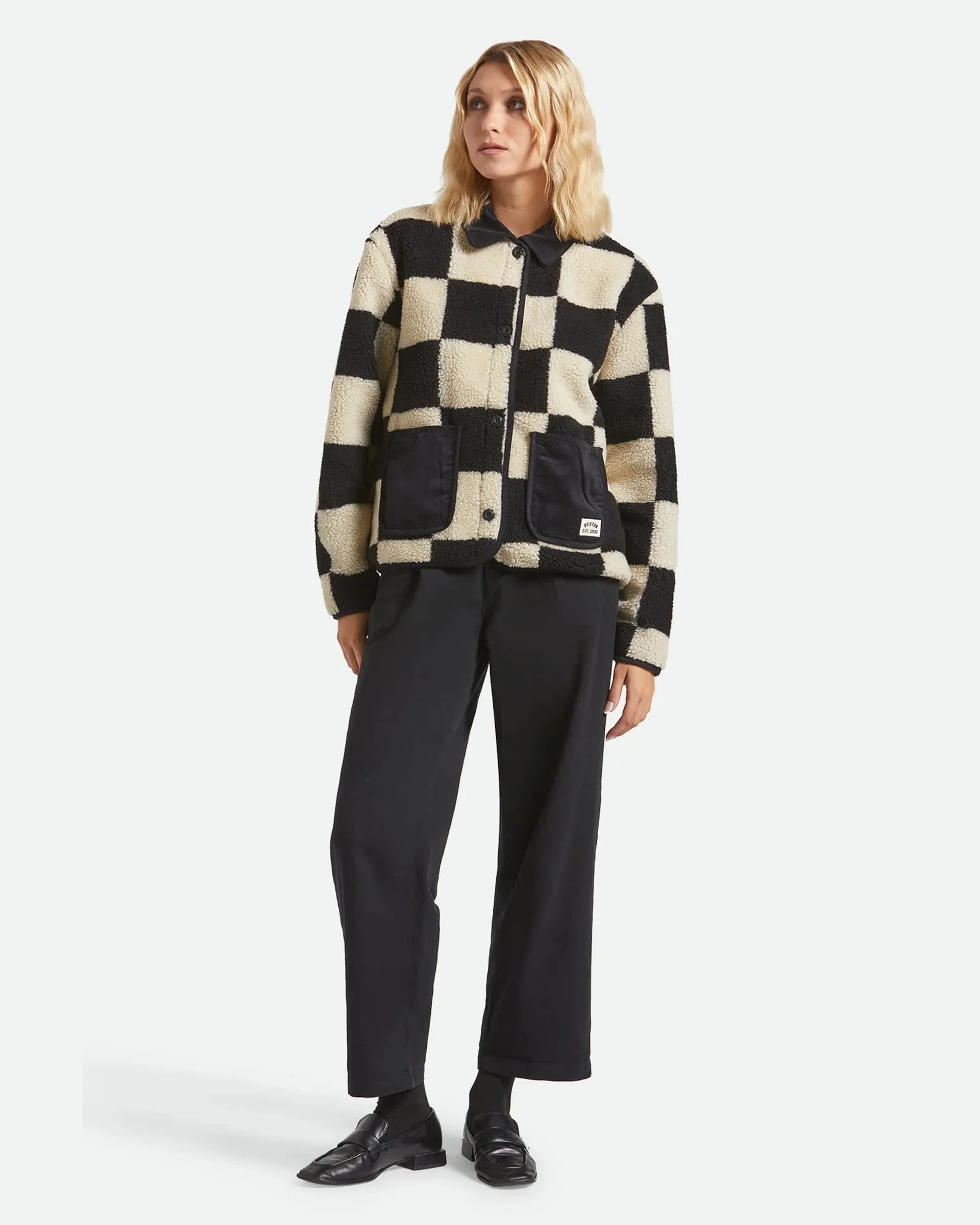 Delilah Sherpa Jacket - Black/Natural Finish Line Checker - Image 6
