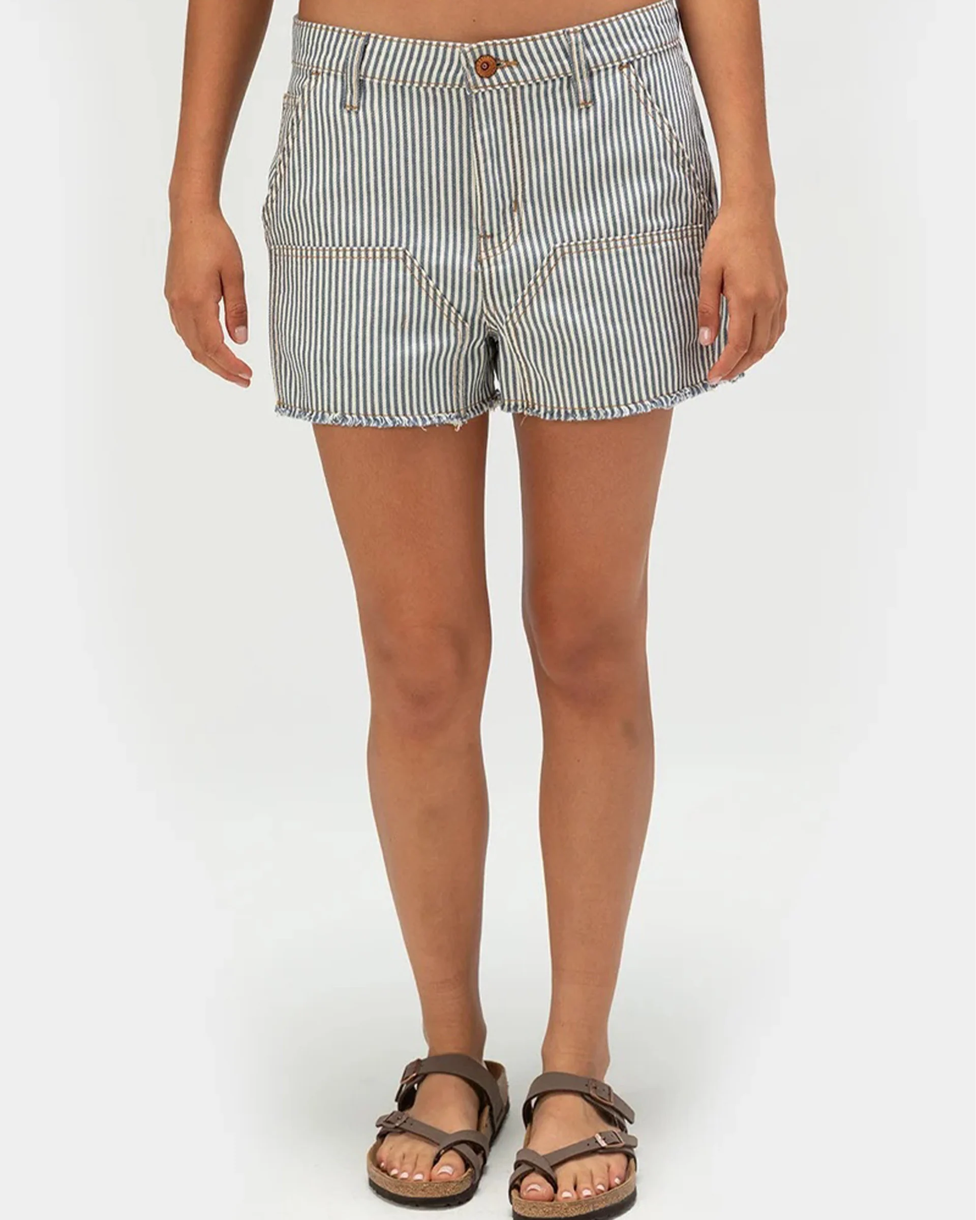 Women's Essex Cut Off Painter Short - Azure Blue Pinstripe - Image 2