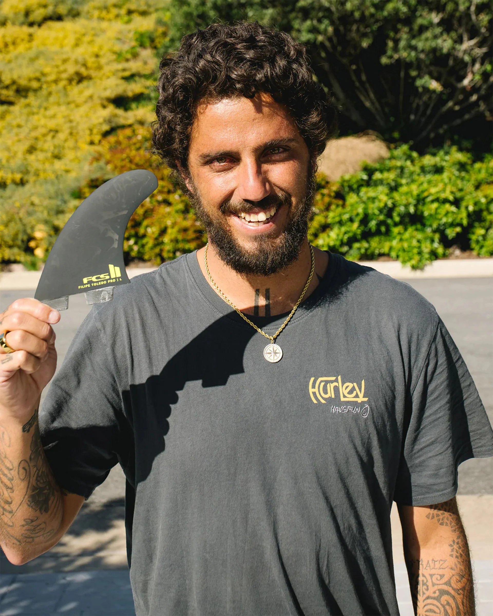 FCS II Filipe Toledo PG Pro Tri Fin Set - Black/Acid - Image 5