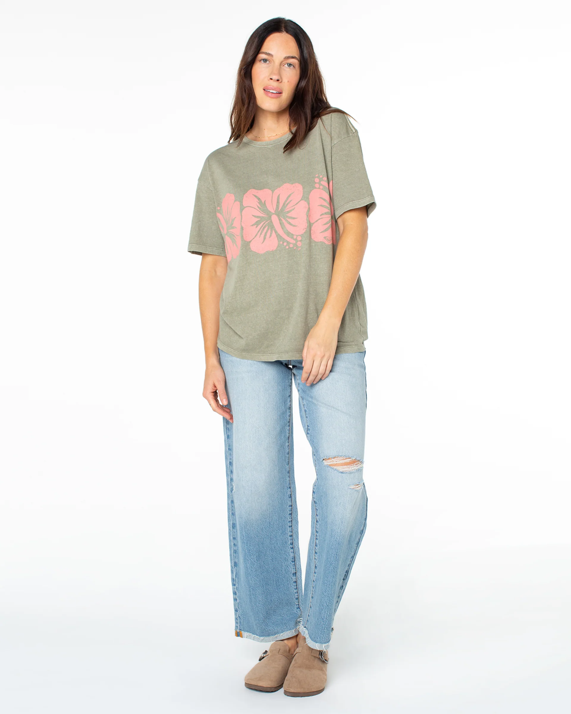 Flower Block S/S T-Shirt - Vetiver Solid