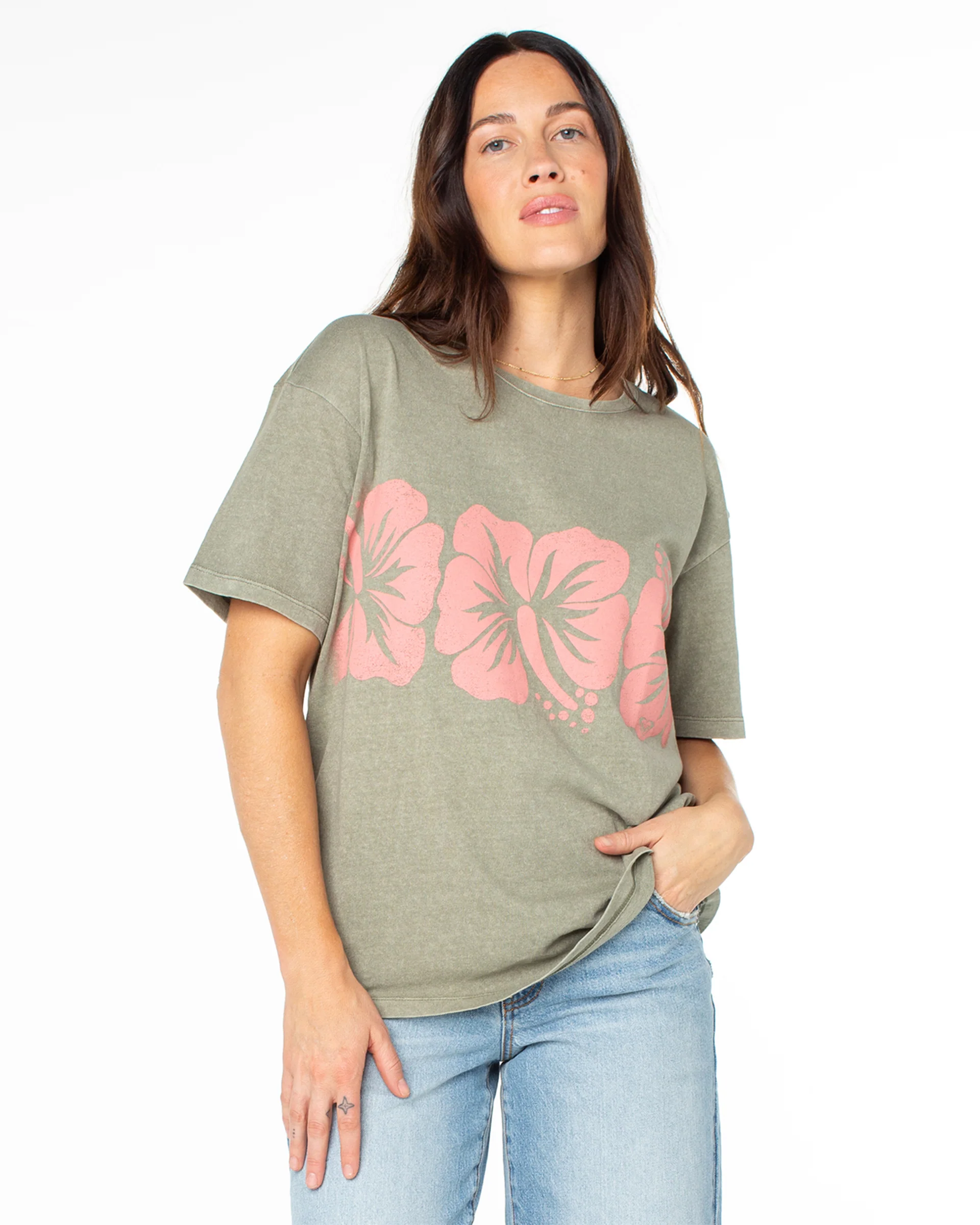 Flower Block S/S T-Shirt - Vetiver Solid - Image 4