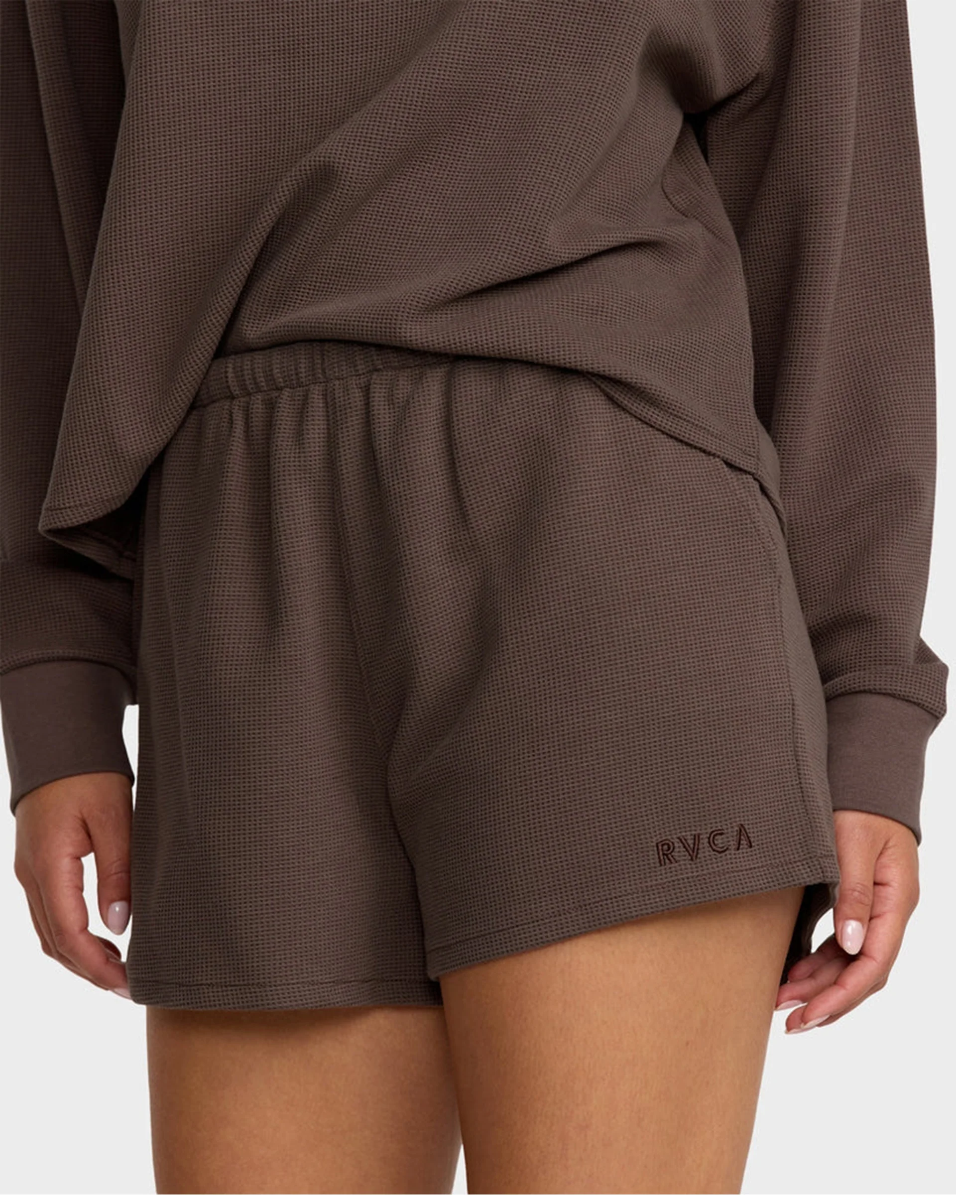 Glory Waffle Elastic Waist Shorts - Brown Bear - Image 4