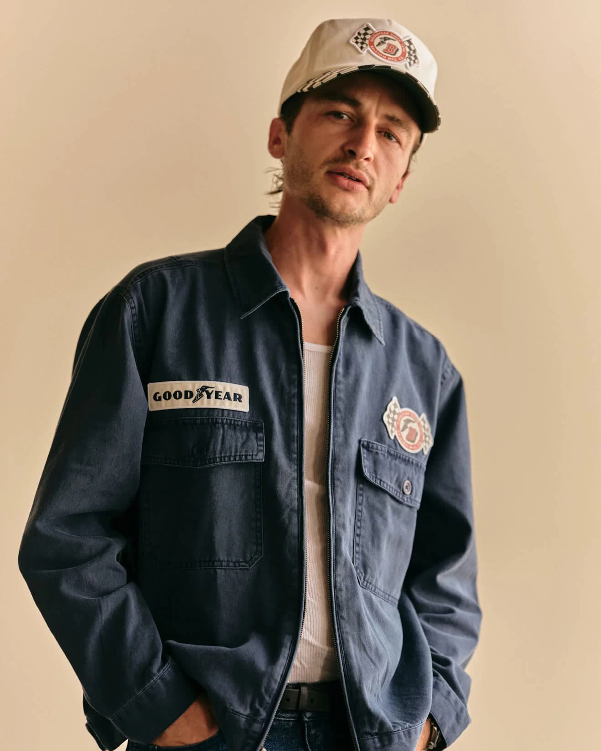 Goodyear Trademark Lightweight Coaches Jacket - Washed Navy - Image 2