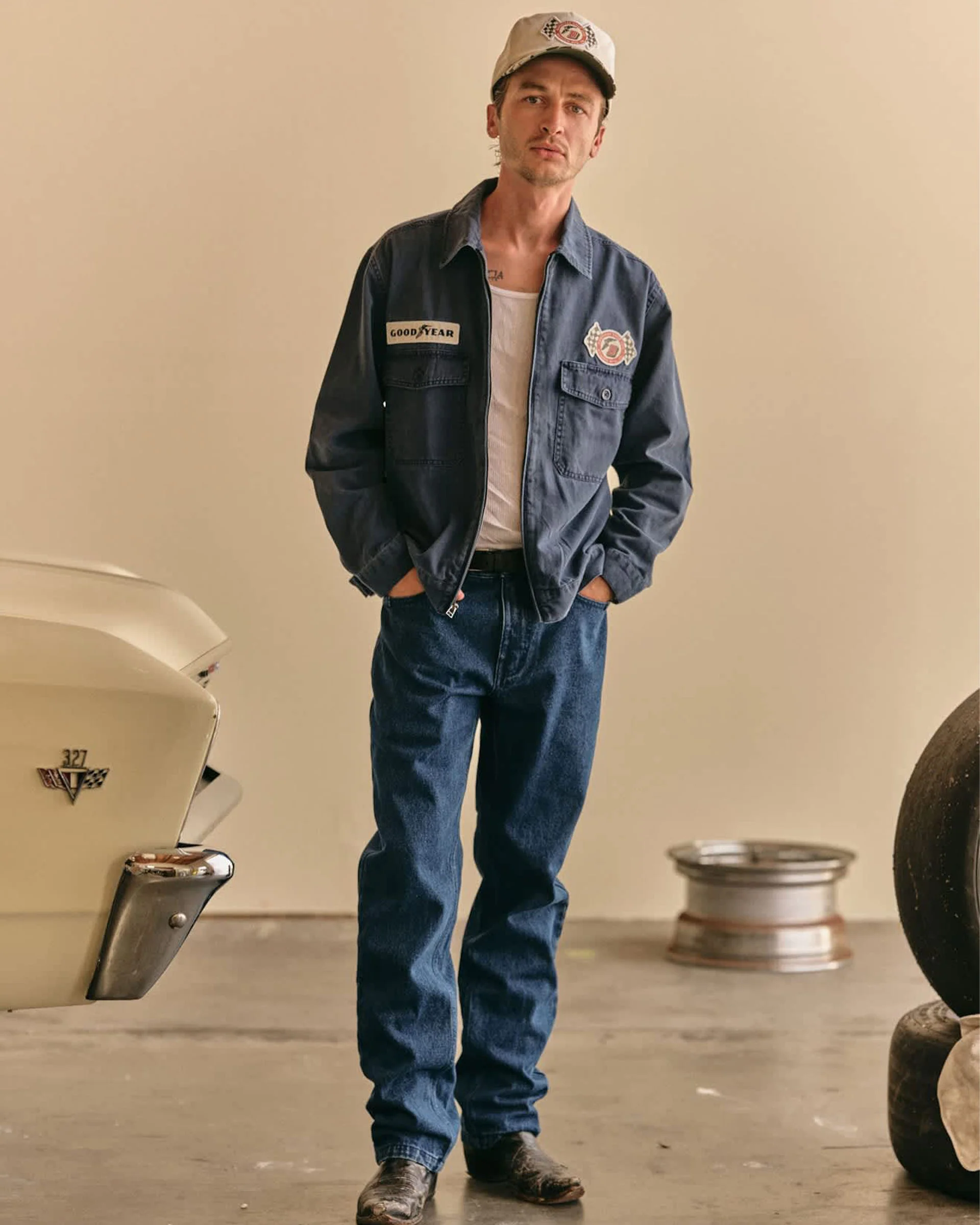 Goodyear Trademark Lightweight Coaches Jacket - Washed Navy - Image 3