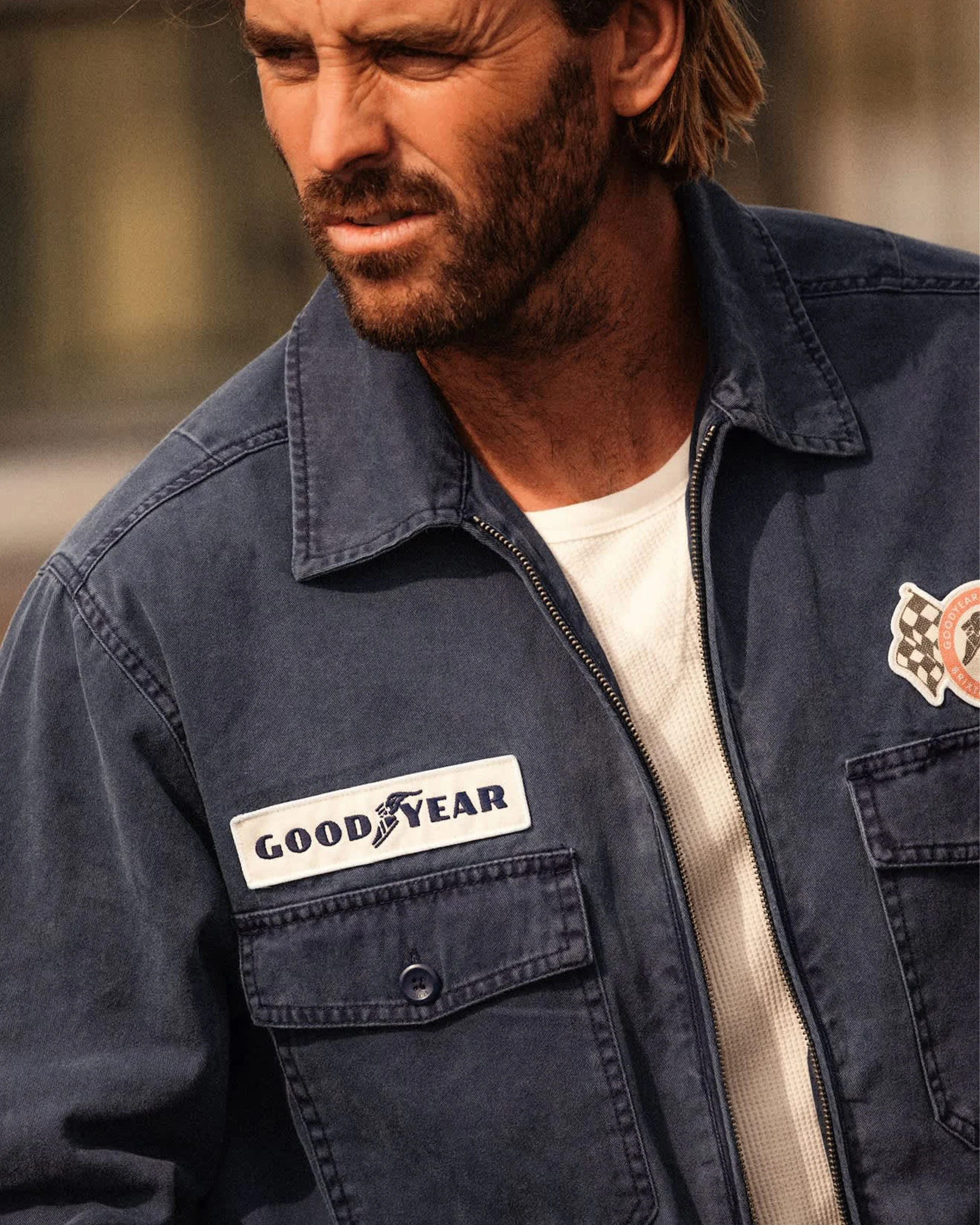 Goodyear Trademark Lightweight Coaches Jacket - Washed Navy - Image 4