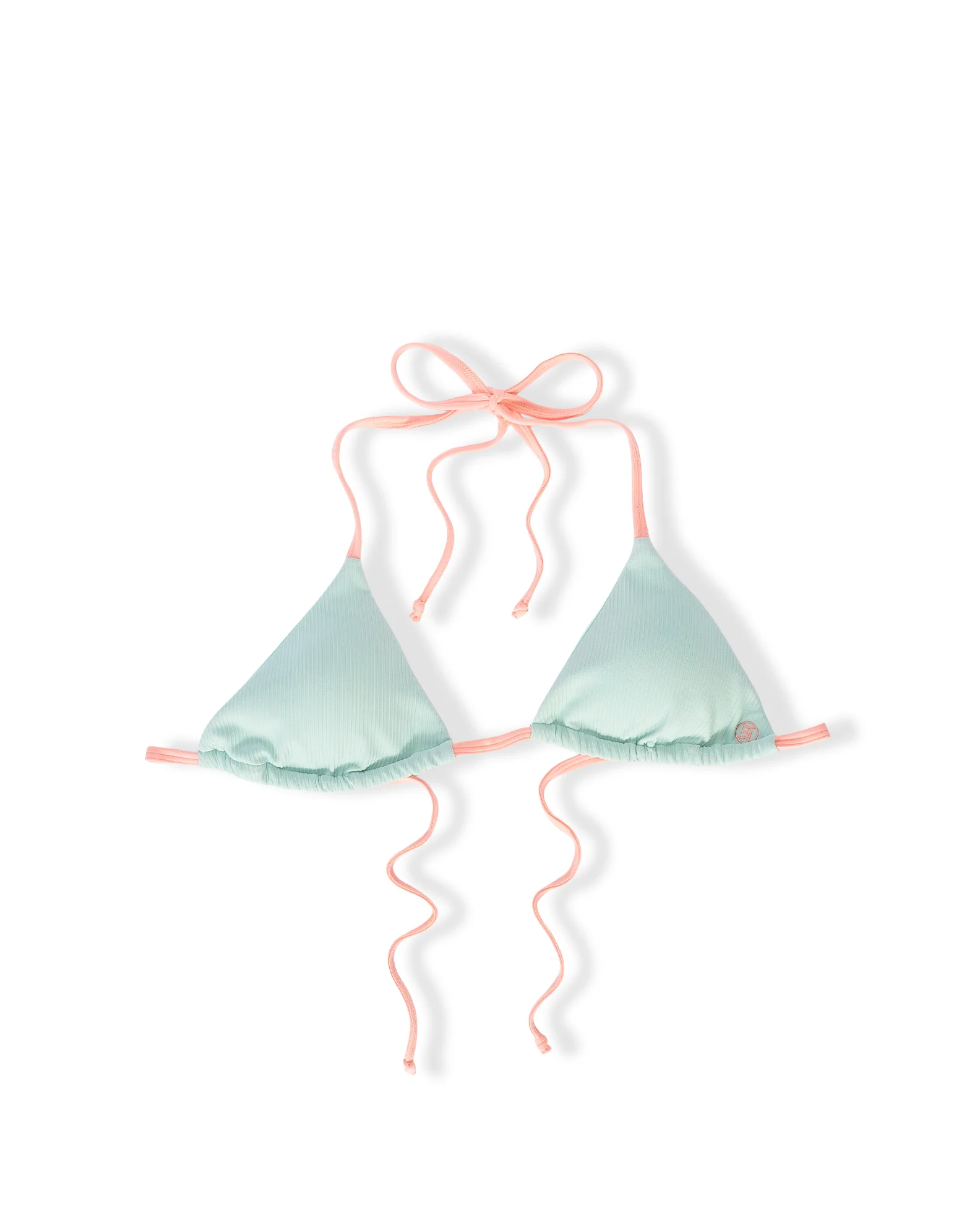 Hartley Ribbed Triangle Swim Top - Sky Blue/Soft Coral - Image 3