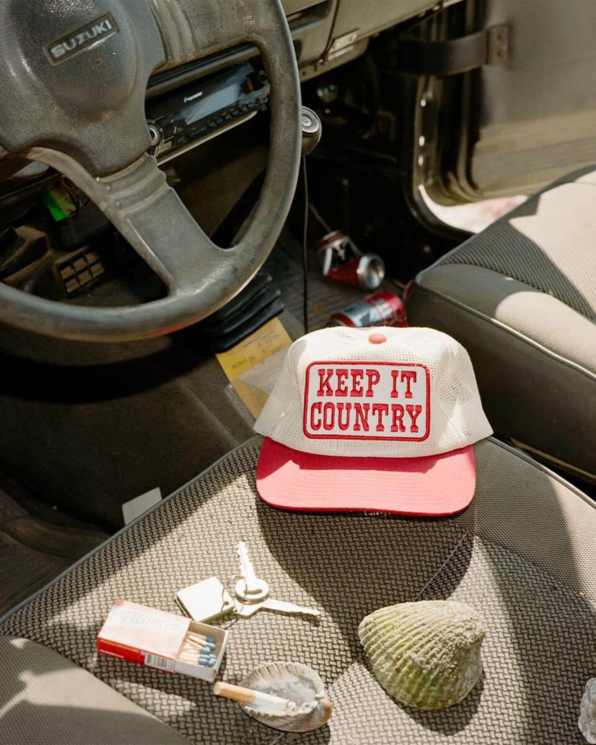 Keep It Country Mesh Trucker Hat - Cream/Red - Image 3