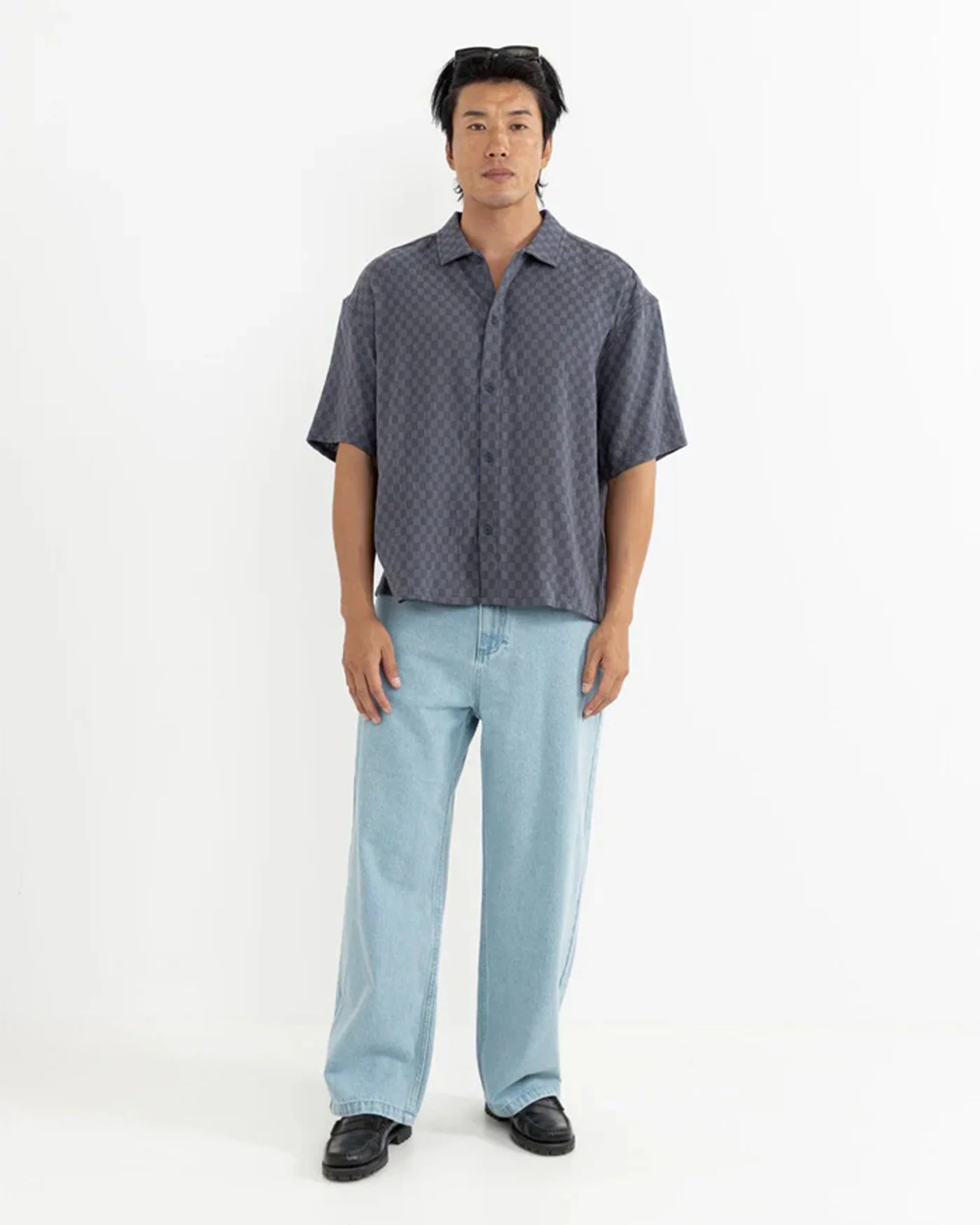 Leads Relaxed Check S/S Shirt - Blue Sea - Image 7