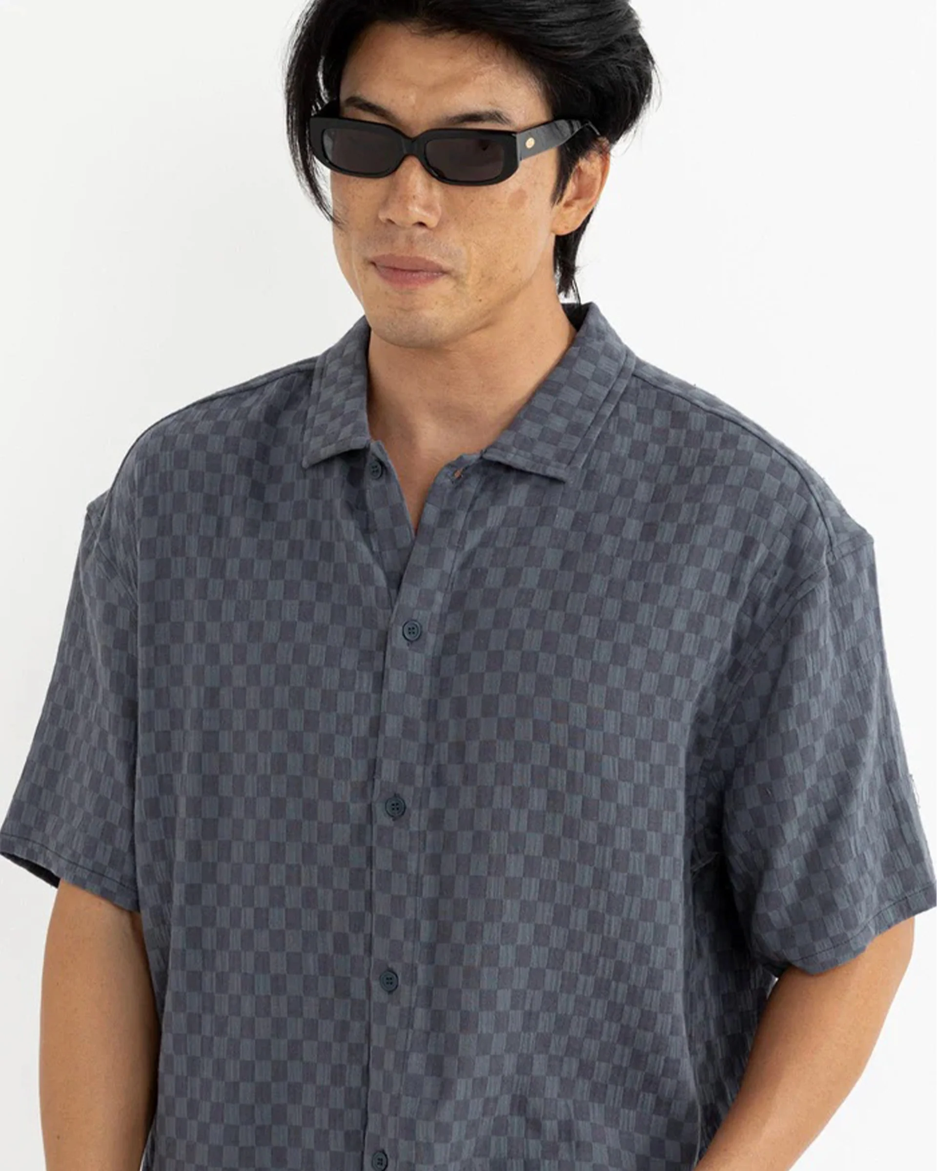 Leads Relaxed Check S/S Shirt - Blue Sea - Image 8