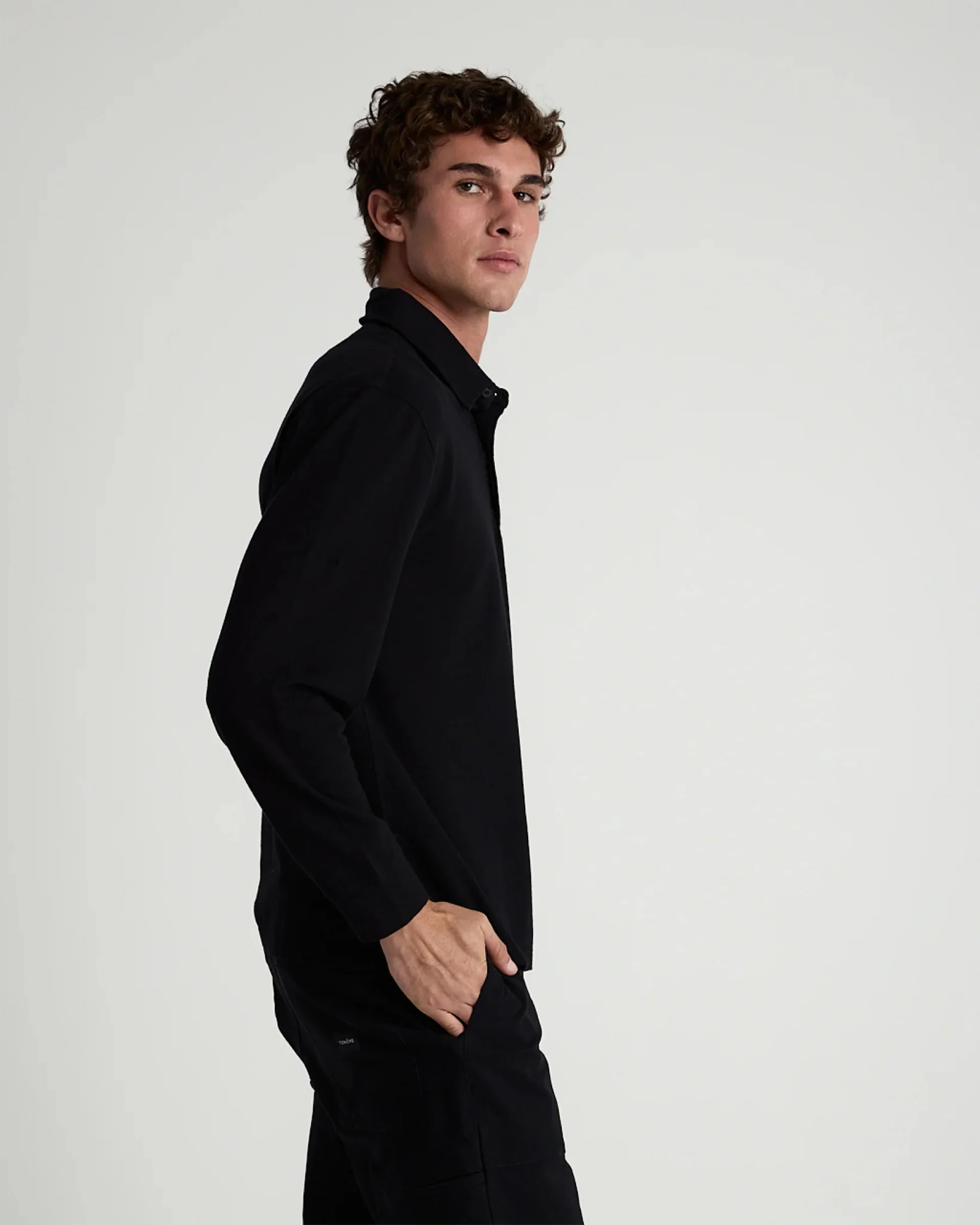 Long Sleeve 3 Button Rugby Polo - Black - Image 2