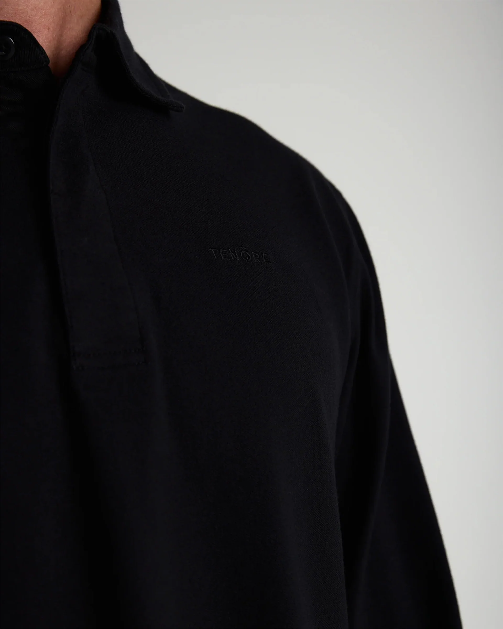 Long Sleeve 3 Button Rugby Polo - Black - Image 3