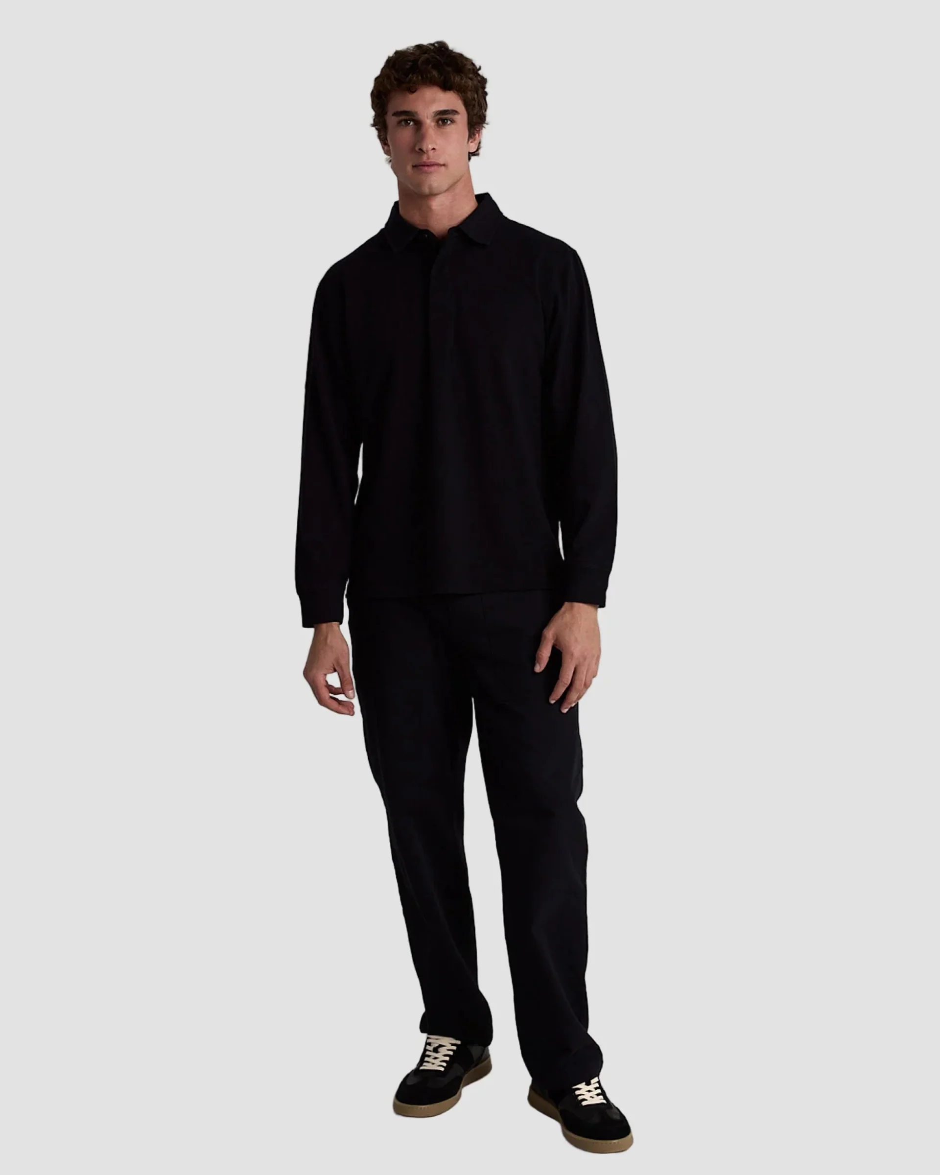 Long Sleeve 3 Button Rugby Polo - Black - Image 4