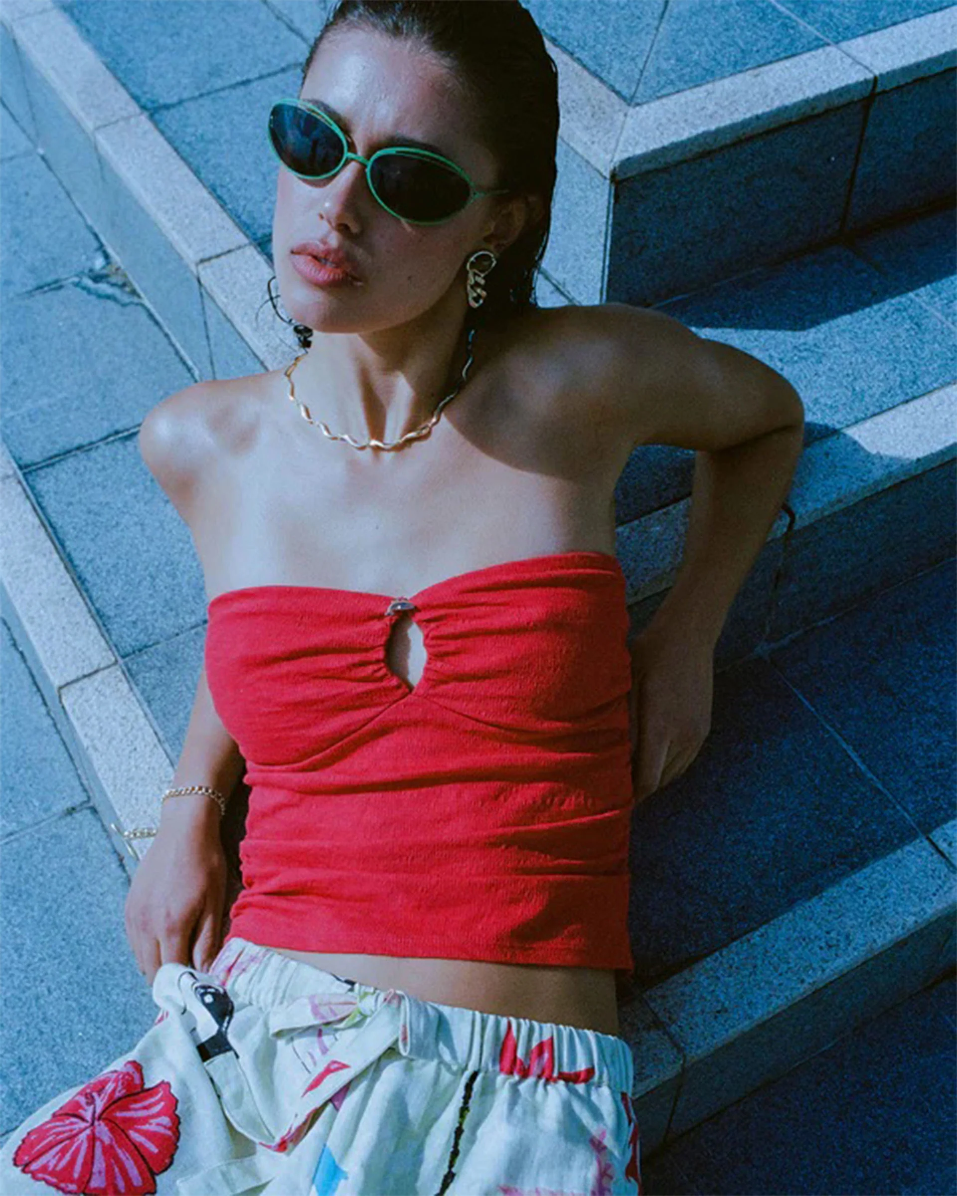 Lottie Hall Splasher Knit Tube Top - True Red