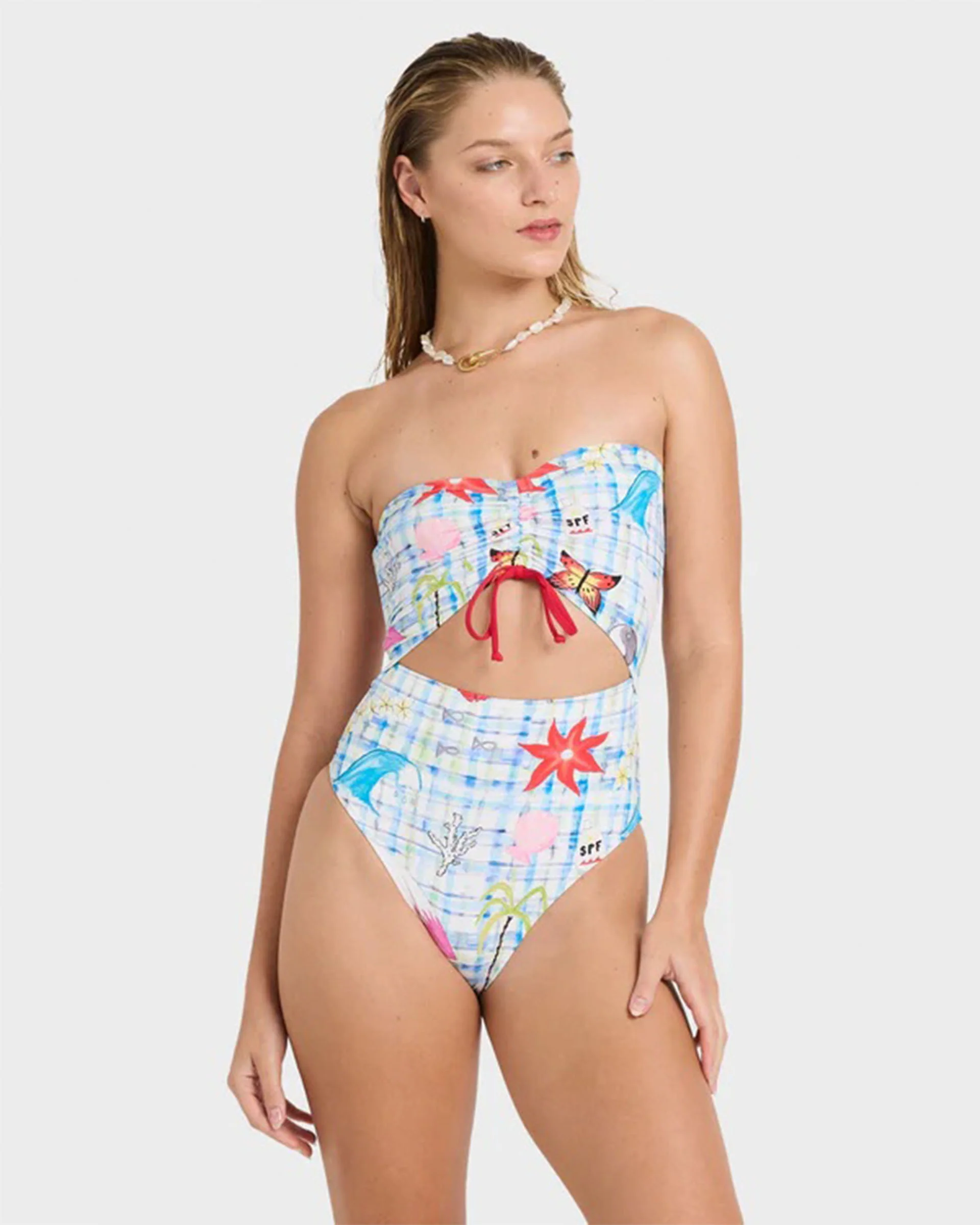 Lottie Hall Summer Bandeau One Piece Swimsuit - White Multi - Image 2