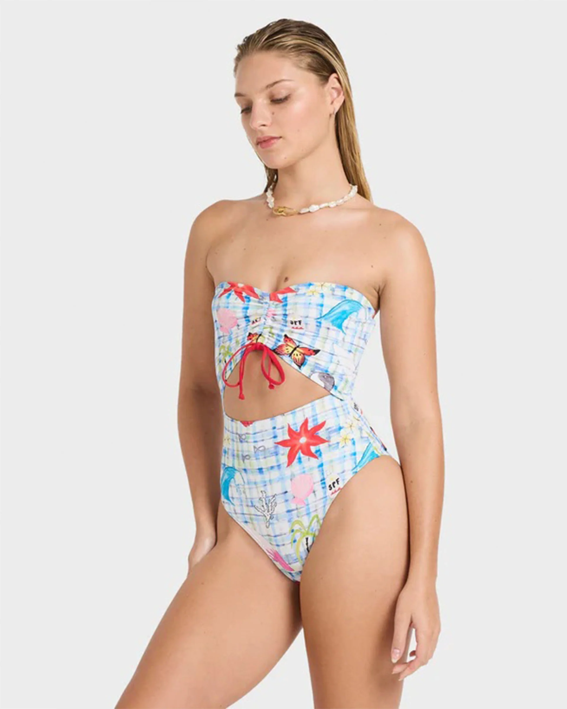 Lottie Hall Summer Bandeau One Piece Swimsuit - White Multi - Image 4