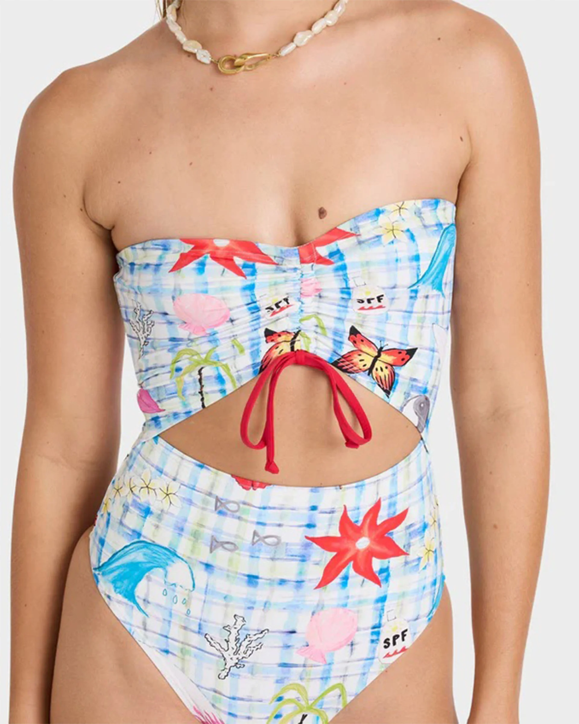 Lottie Hall Summer Bandeau One Piece Swimsuit - White Multi - Image 5