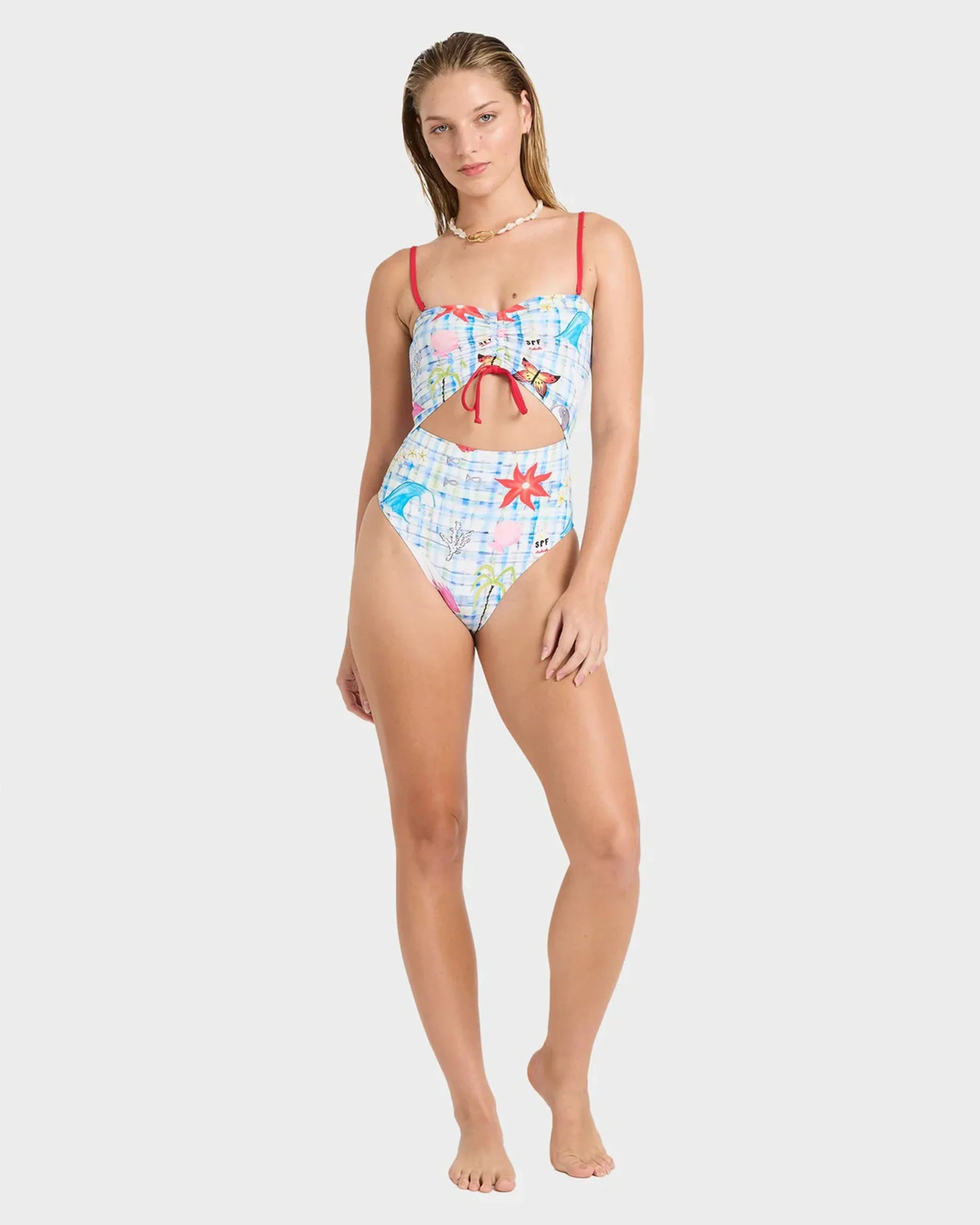 Lottie Hall Summer Bandeau One Piece Swimsuit - White Multi - Image 6