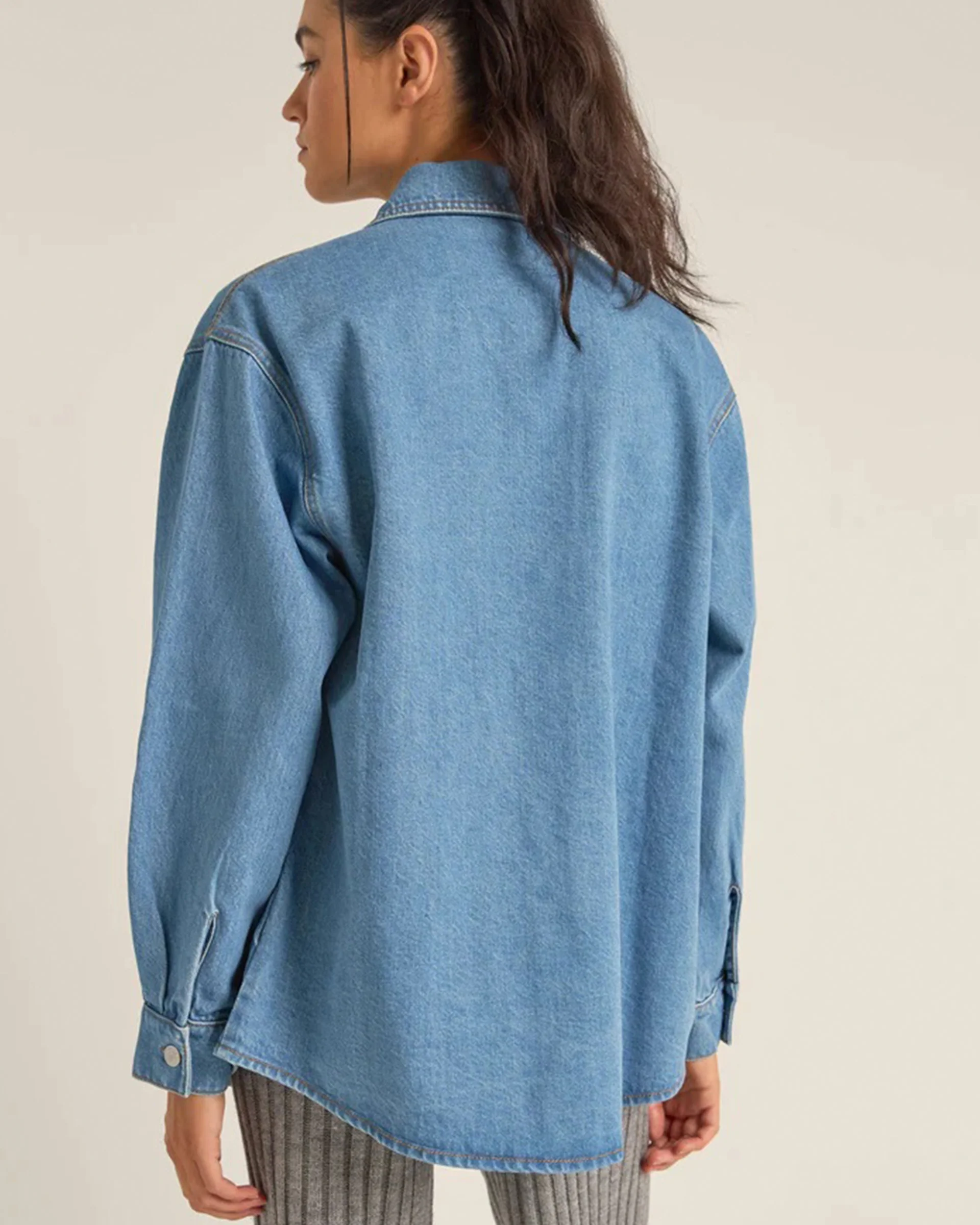 Women's Oversized Denim Shacket - Image 3