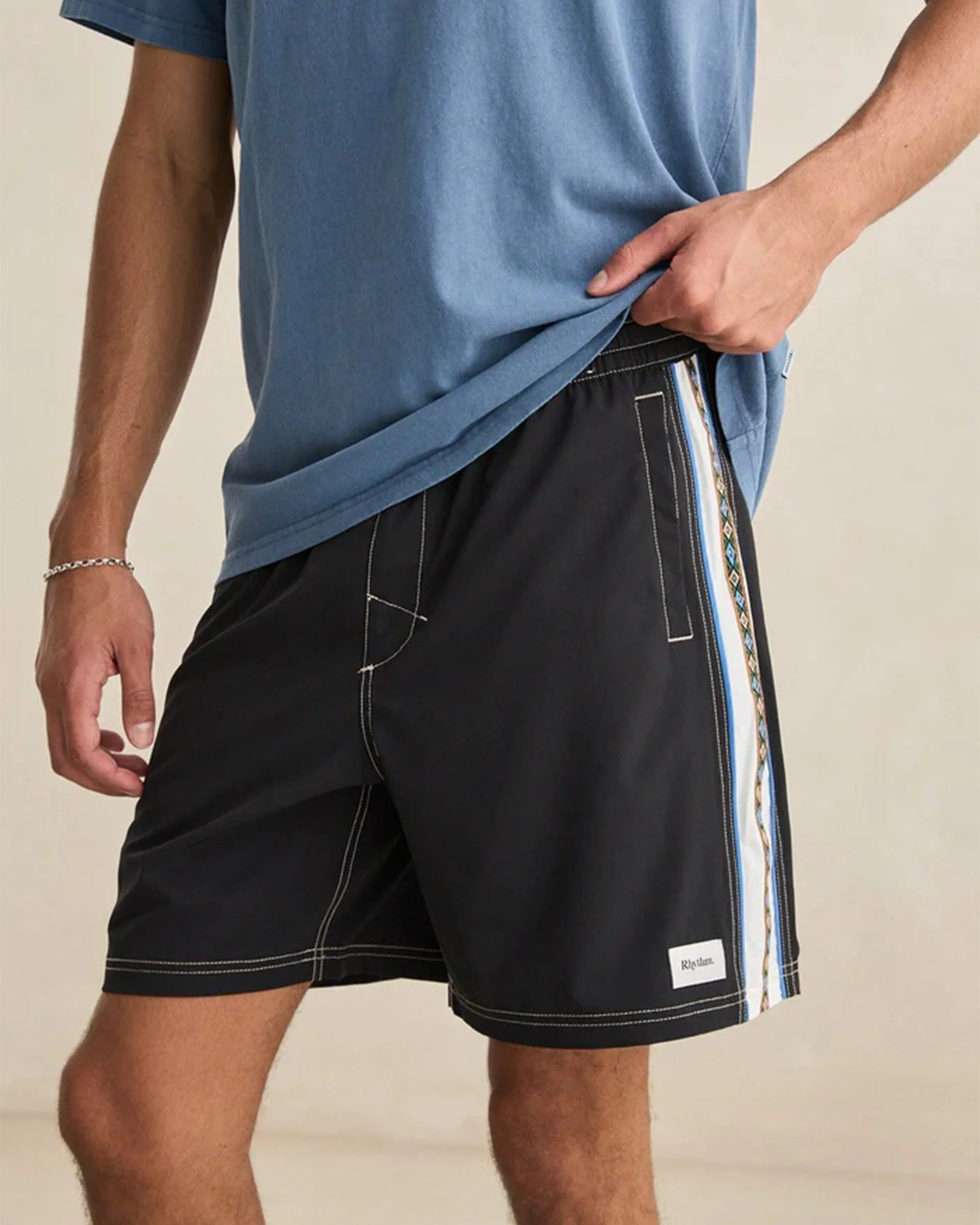 Panel Stripe Beach Short - Black - Image 3