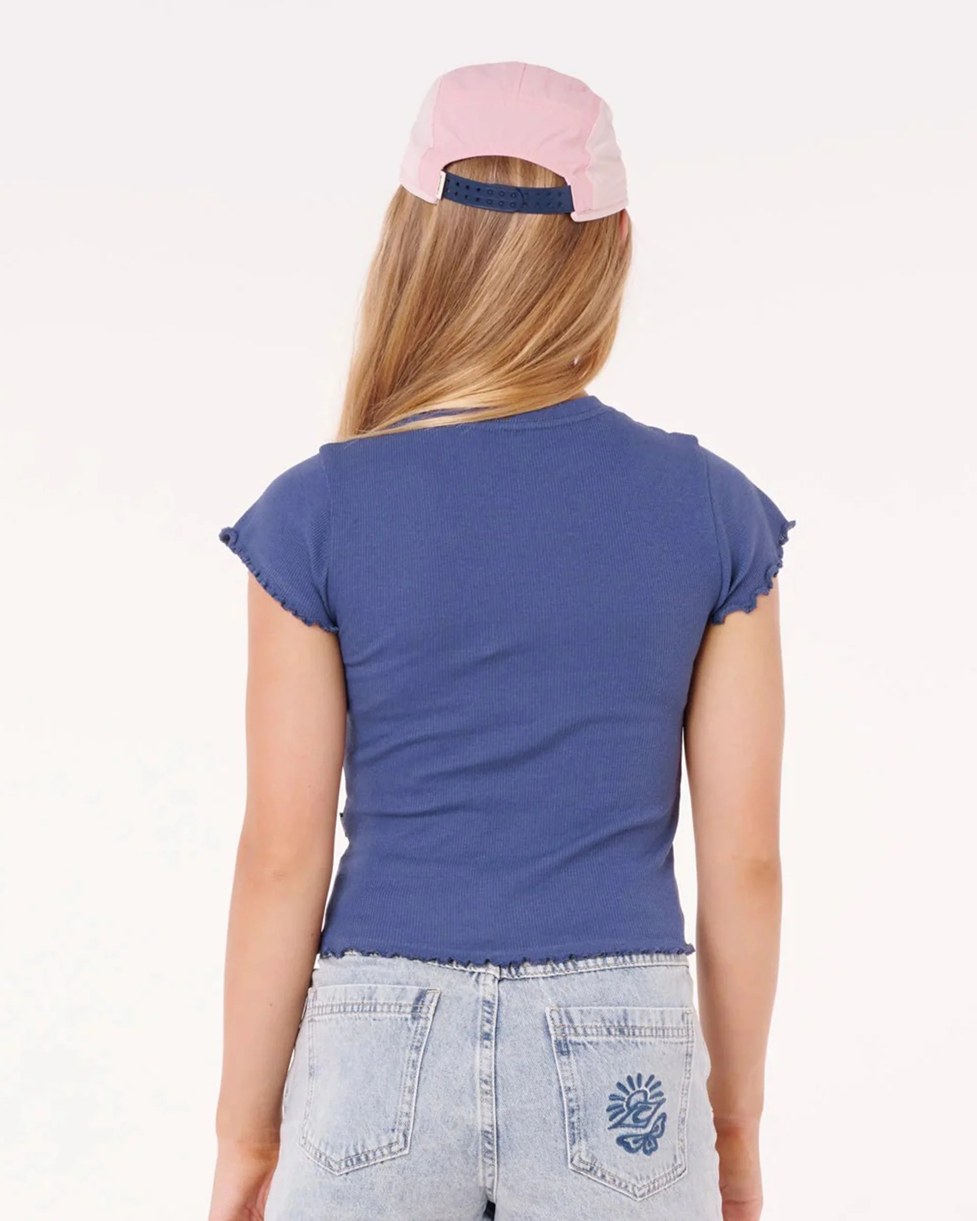 Girls Paradise Club Rib S/S T-Shirt - Washed Navy - Image 2