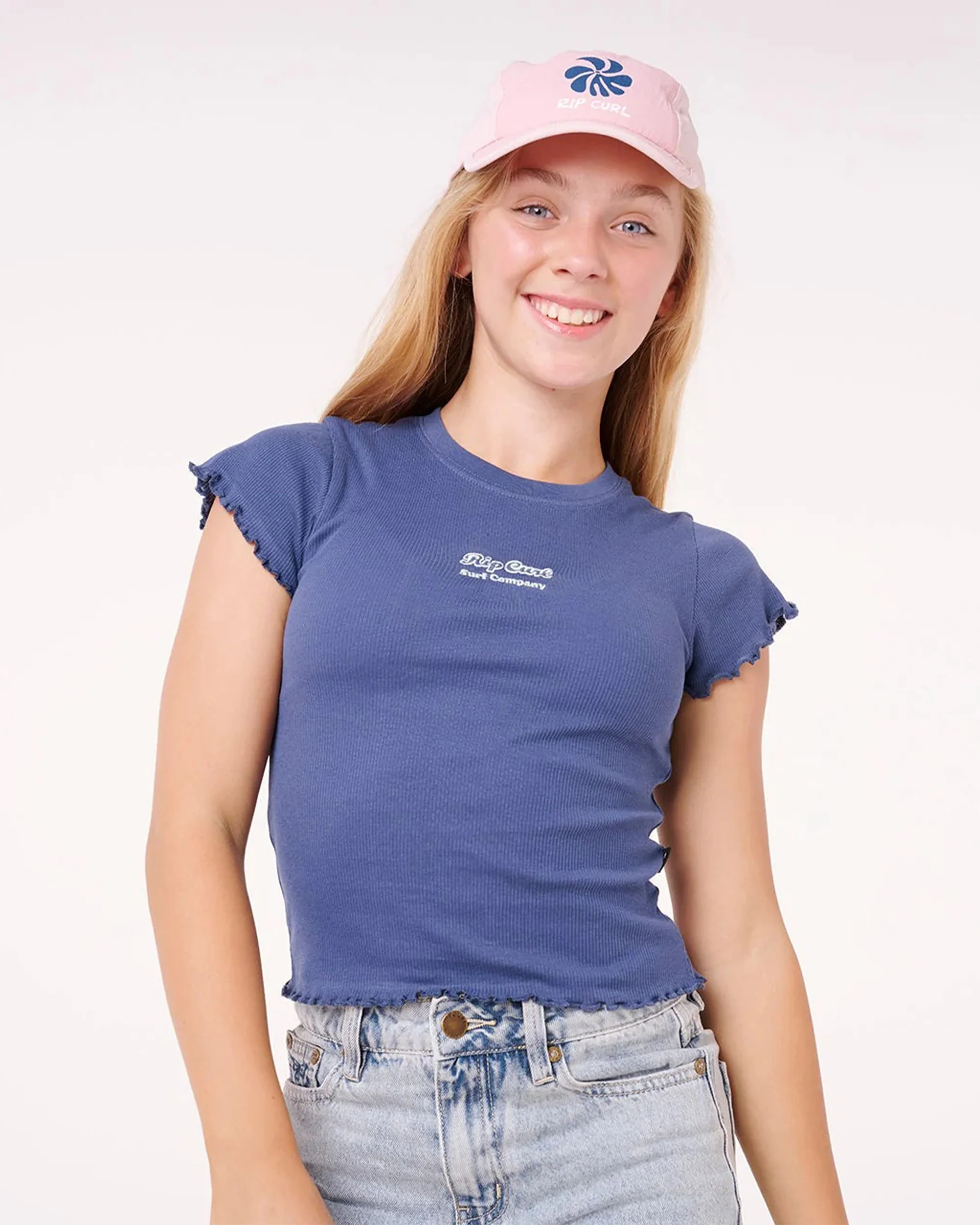 Girls Paradise Club Rib S/S T-Shirt - Washed Navy - Image 5