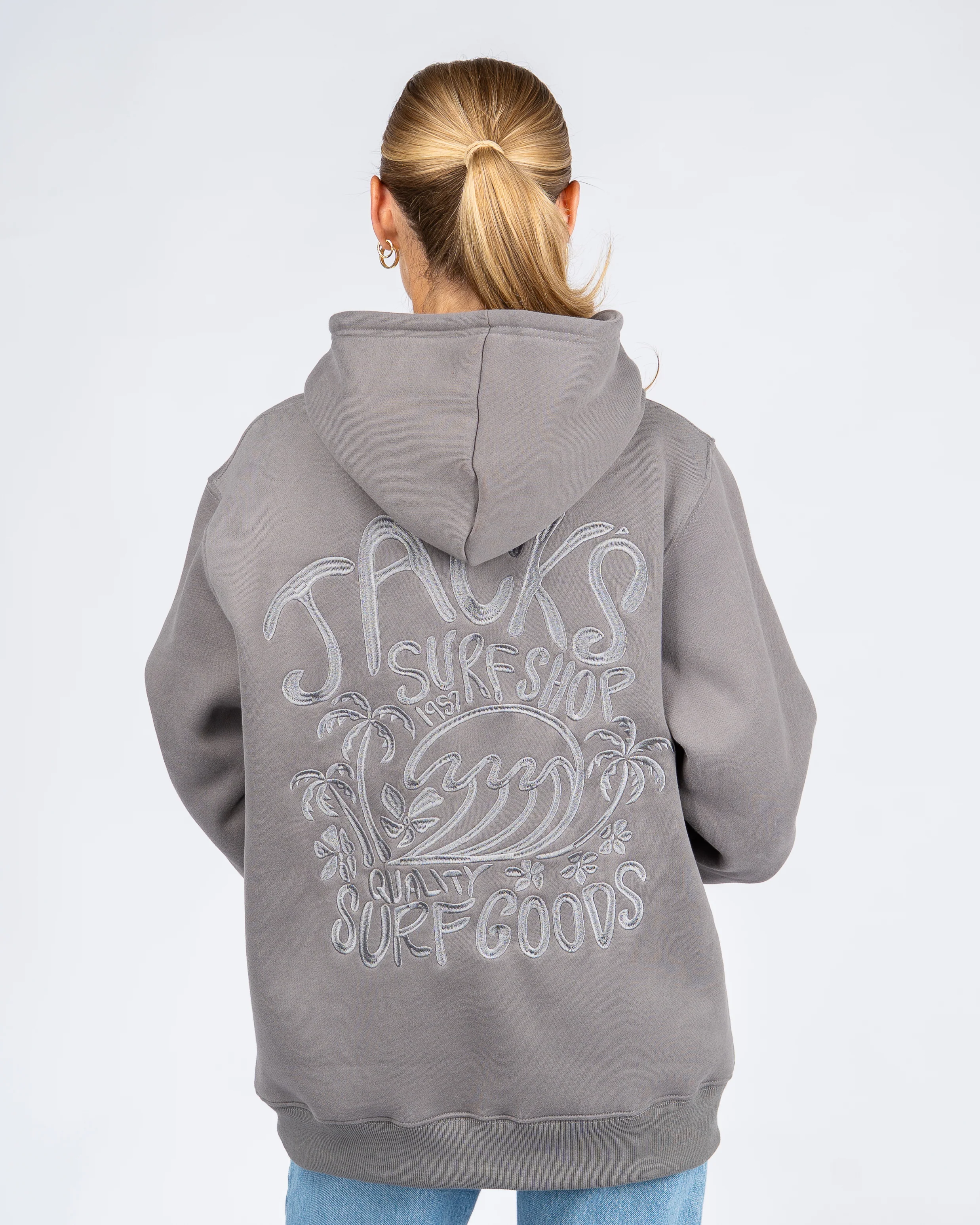 Paradise Embroidered Pullover Hoodie - Charcoal