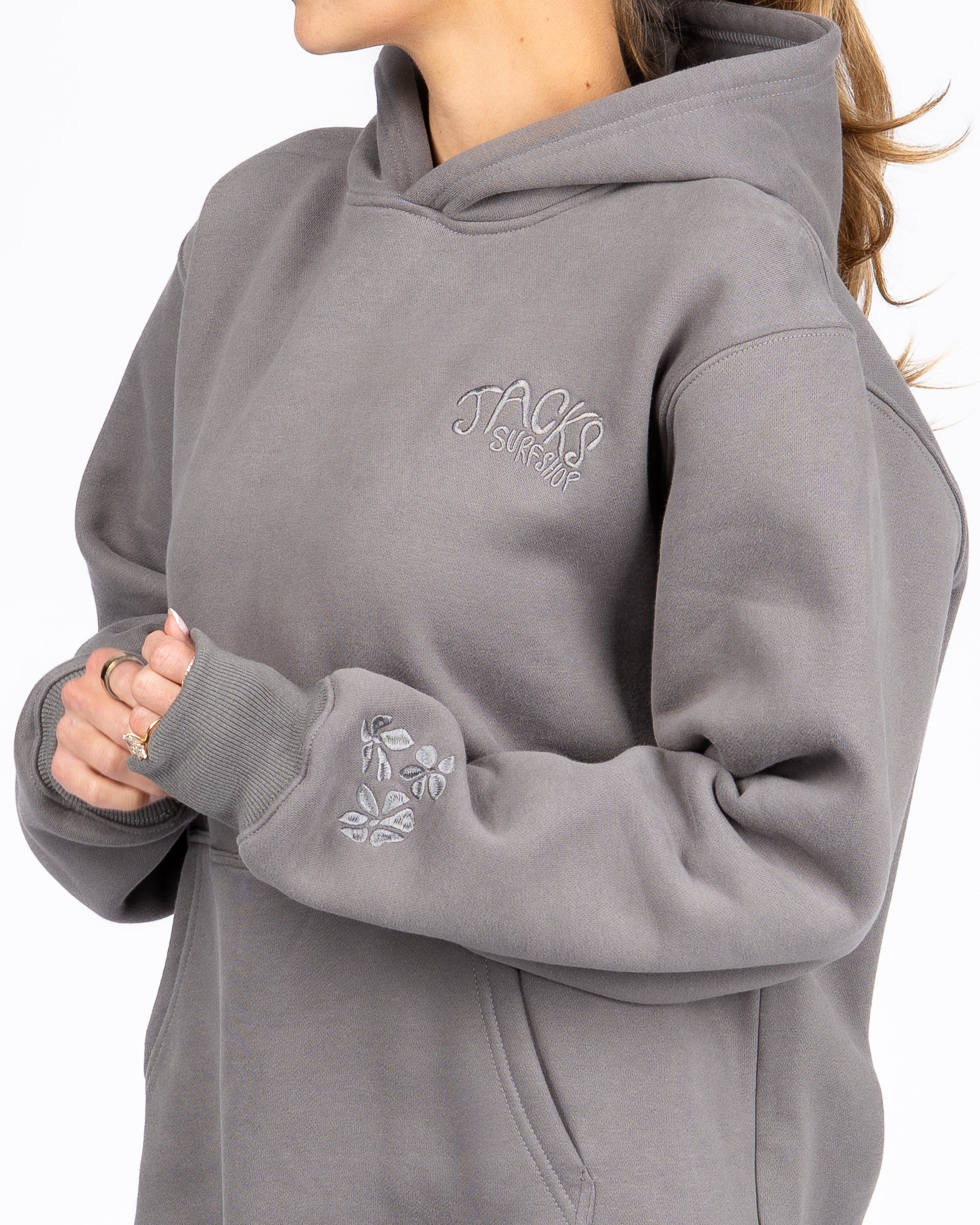 Paradise Embroidered Pullover Hoodie - Charcoal - Image 3