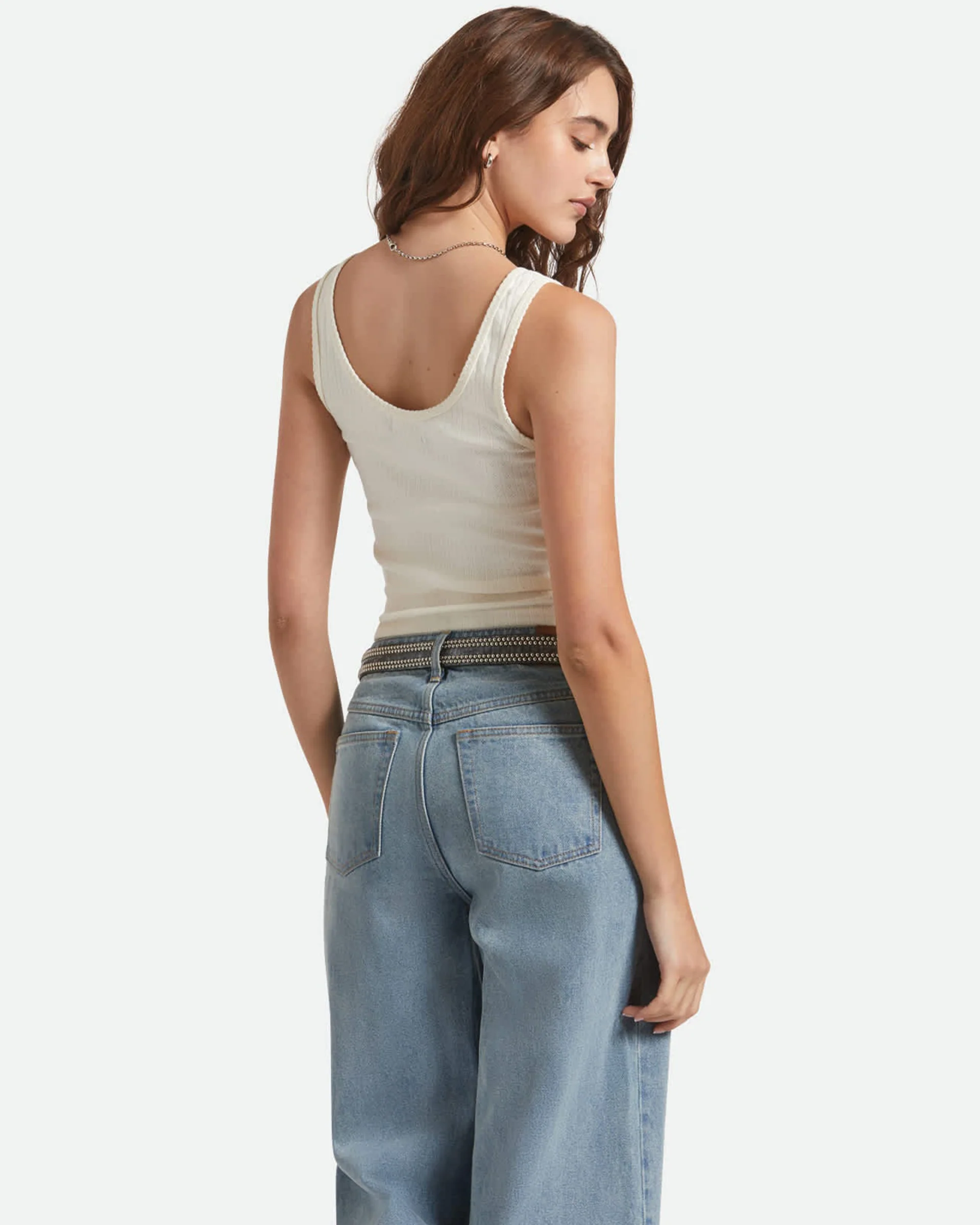 Pointelle Slim Fit Tank Top - Off White - Image 4